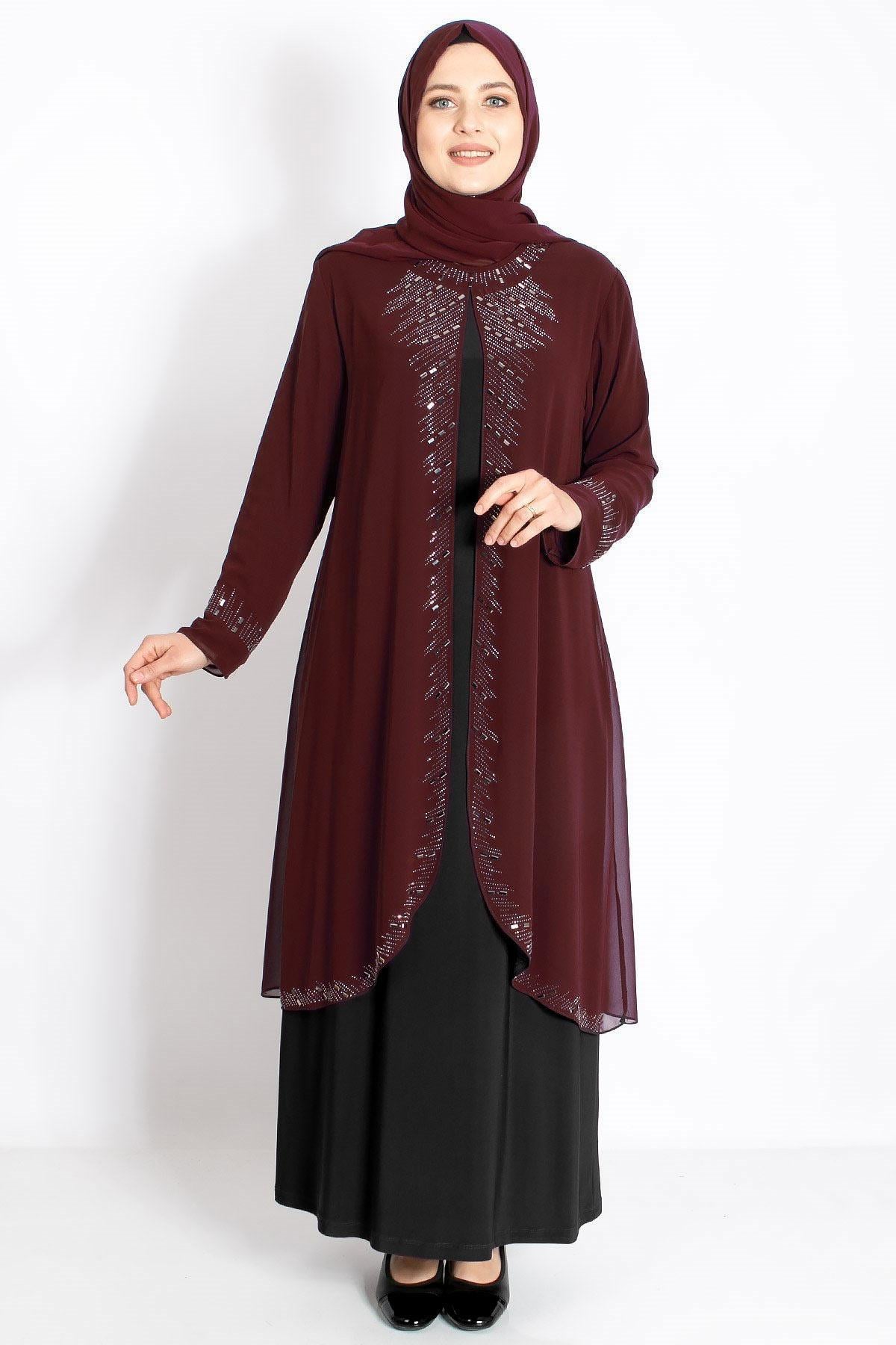 Taş İşleme Detaylı Abiye Koyu Bordo MDA2224