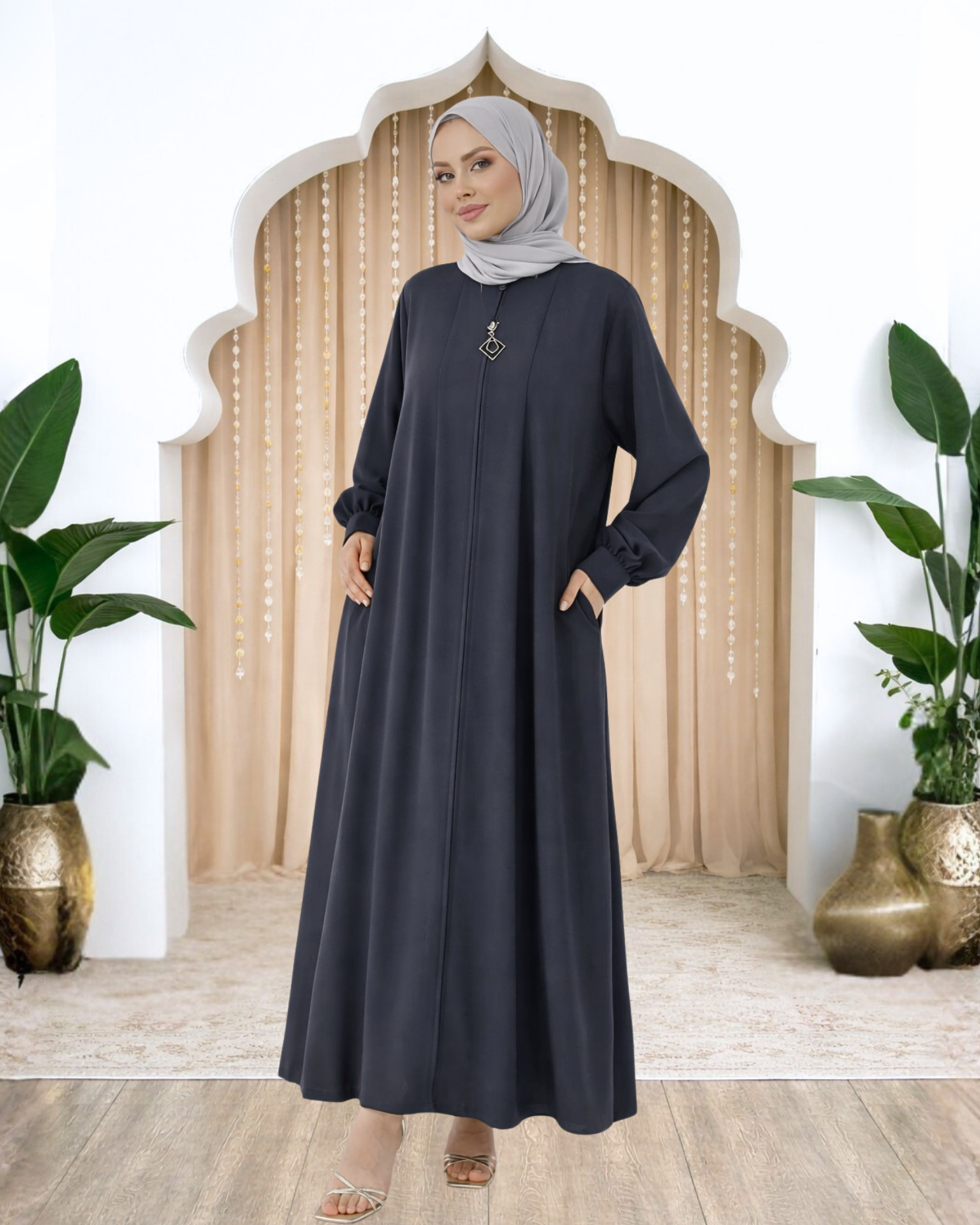 Seval Kolu Büzgülü Parçalı Ferace