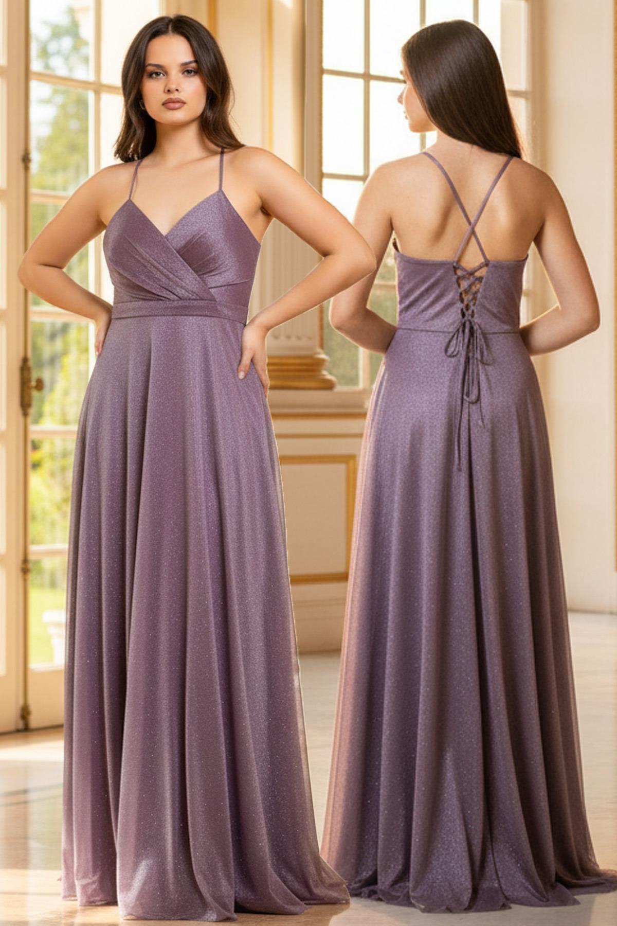 Robe de Soirée en Tulle Pailleté Lilas MDV366

