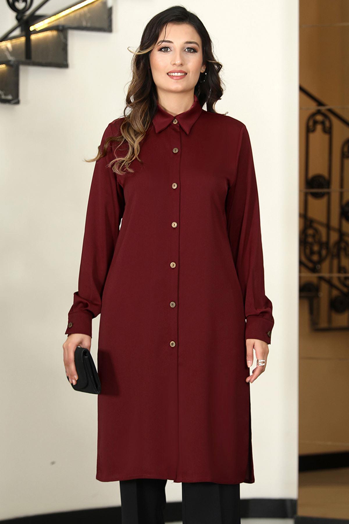 Buttoned Tunic Claret Red ELB54