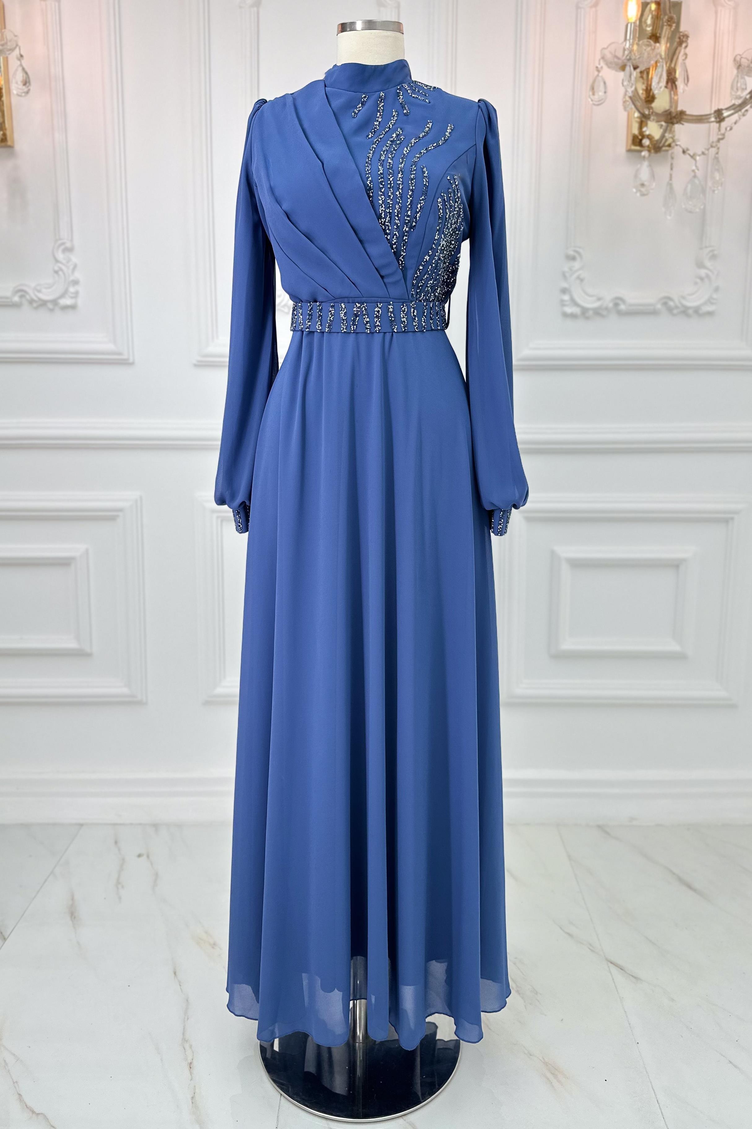 Verarbeitung Detaillierte Abendkleid Indigo AMH928
