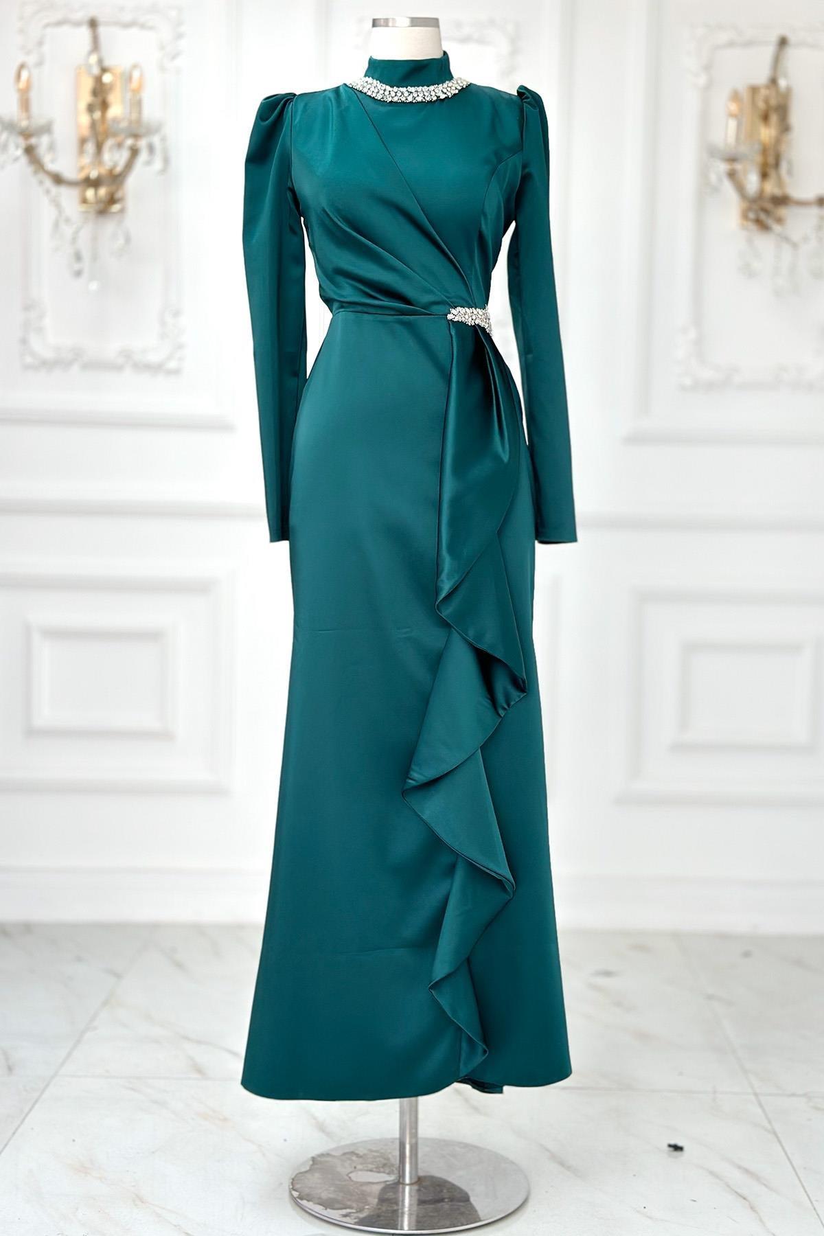 Satin Evening Dress Emerald AMH1008