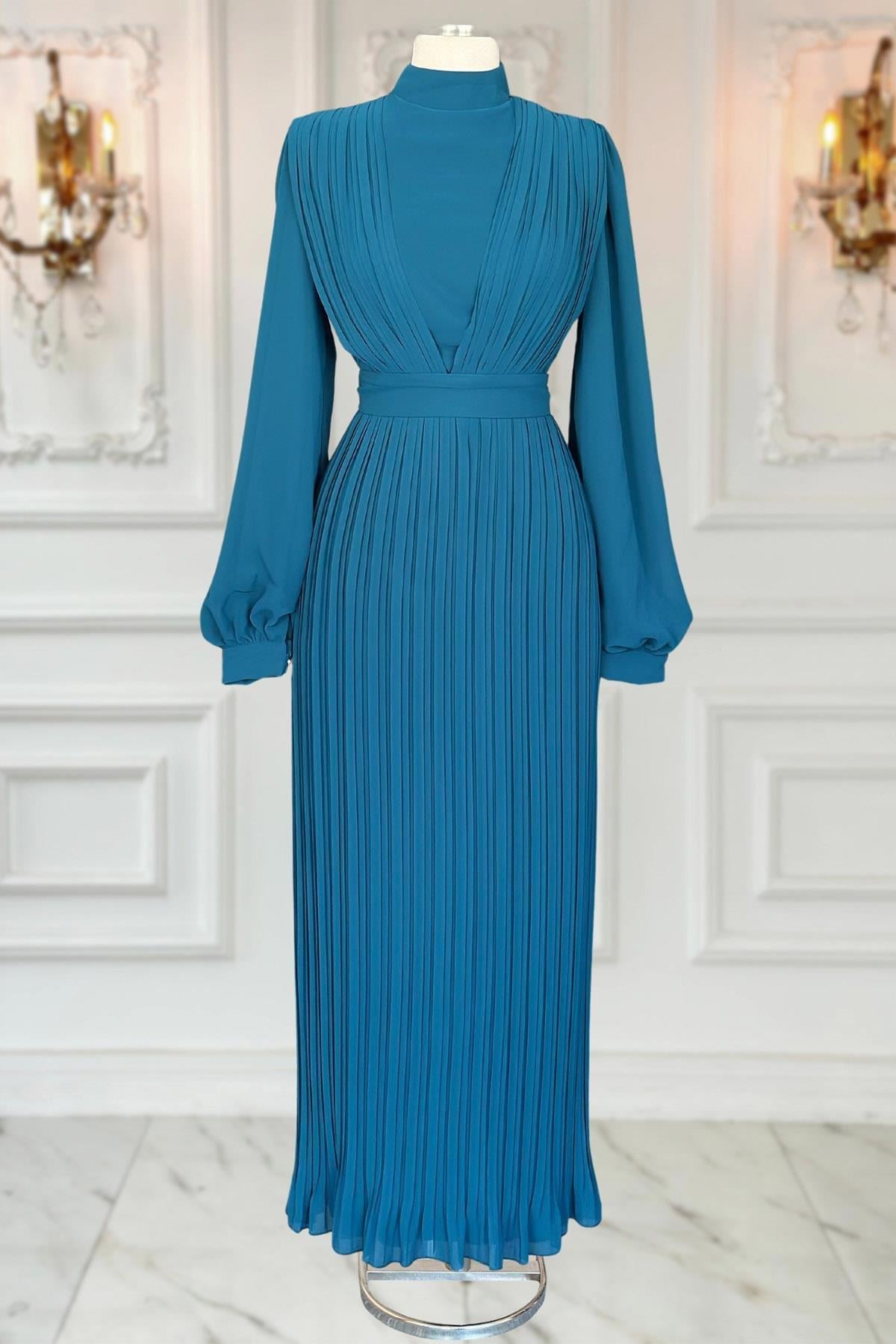 Chiffon Evening Dress Petrol AMH1012