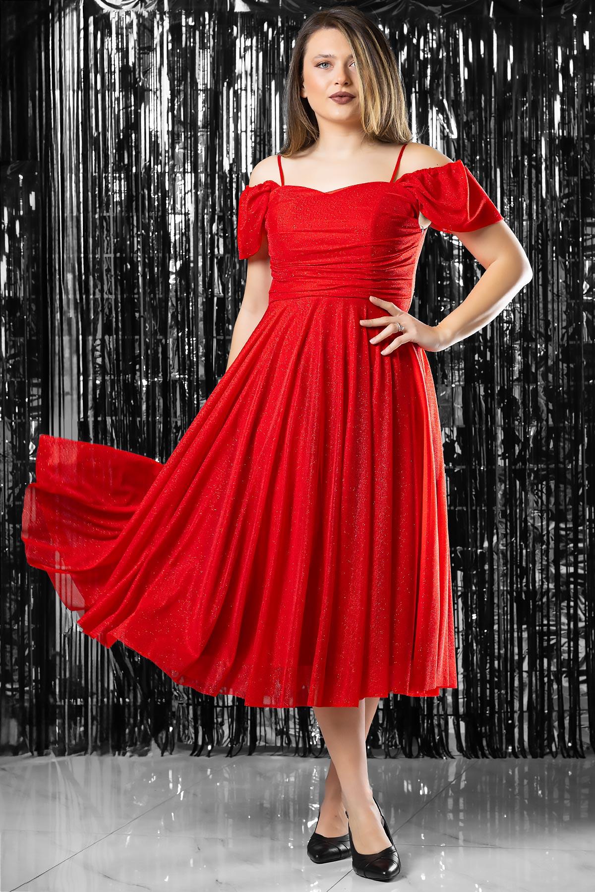 Robe de Soirée Bustier Pailletée Rouge MDV376
