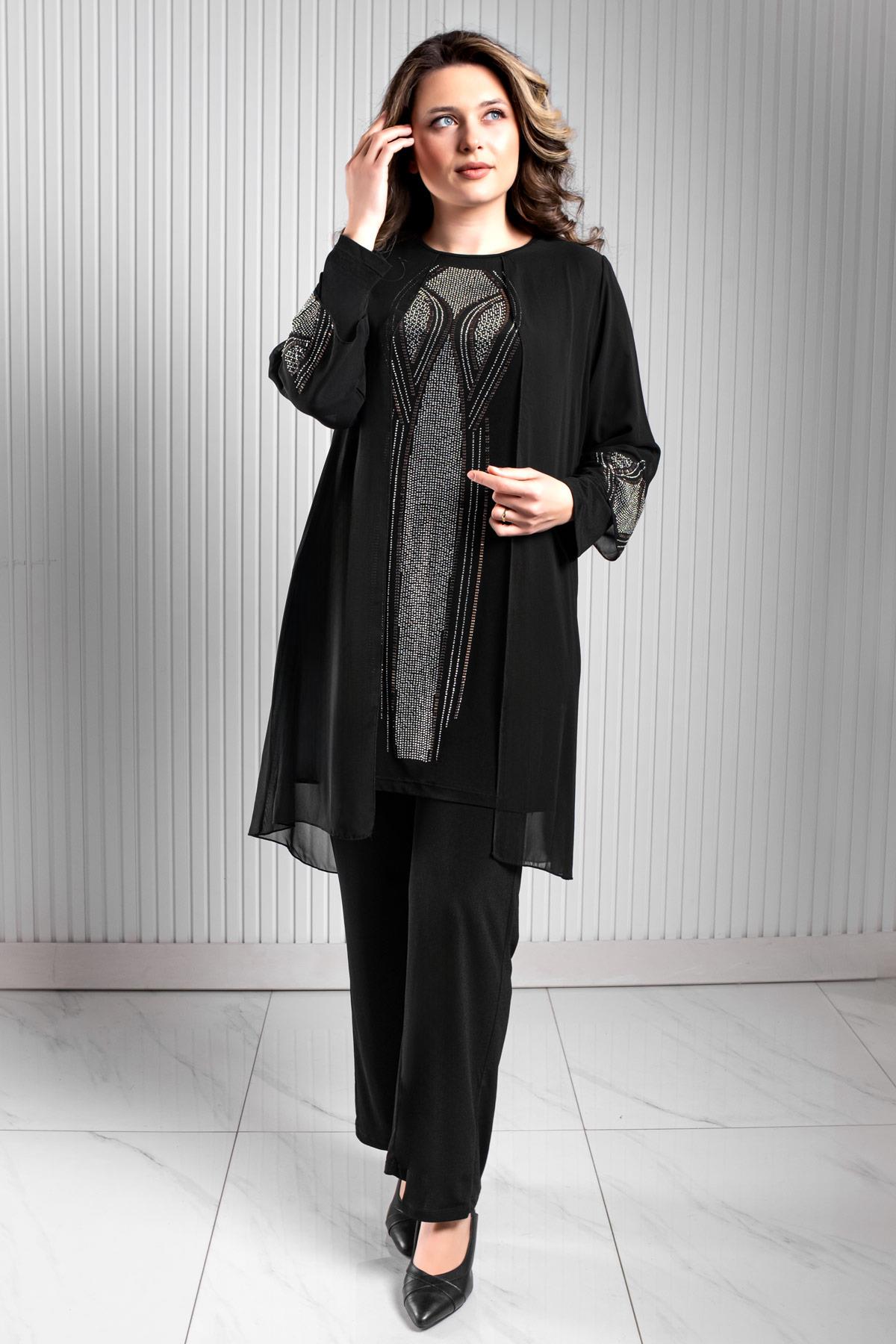 Taş Baskı Detaylı İkili Takım Siyah FHM952