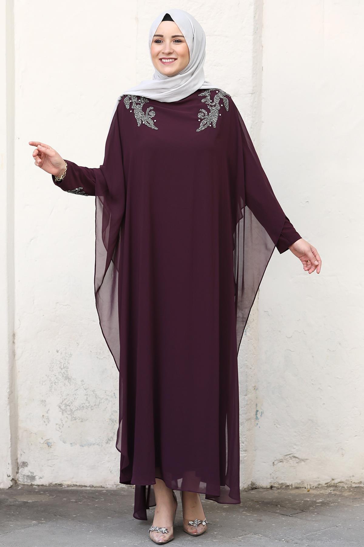 Robe de Soirée En Mousseline Prune AMH974