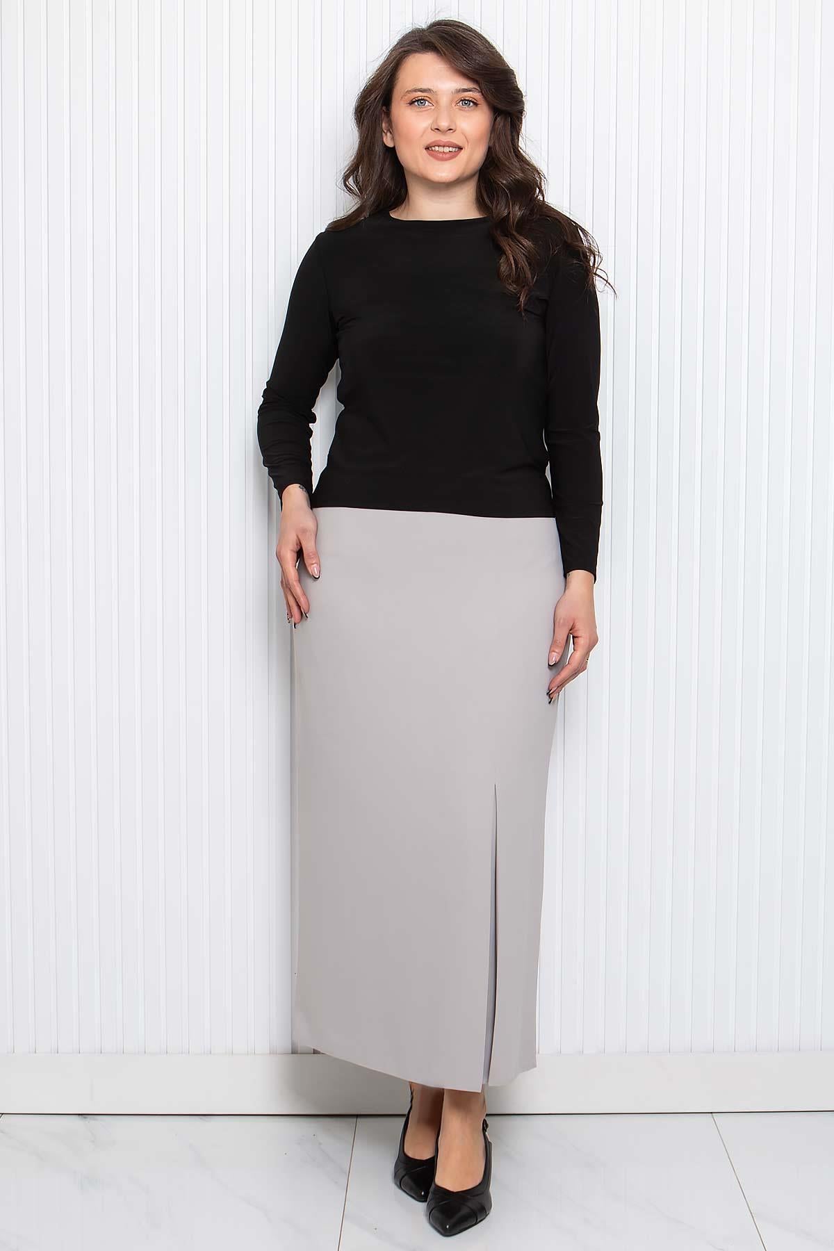 Crepe Fabric Long Skirt Gray MDA3115