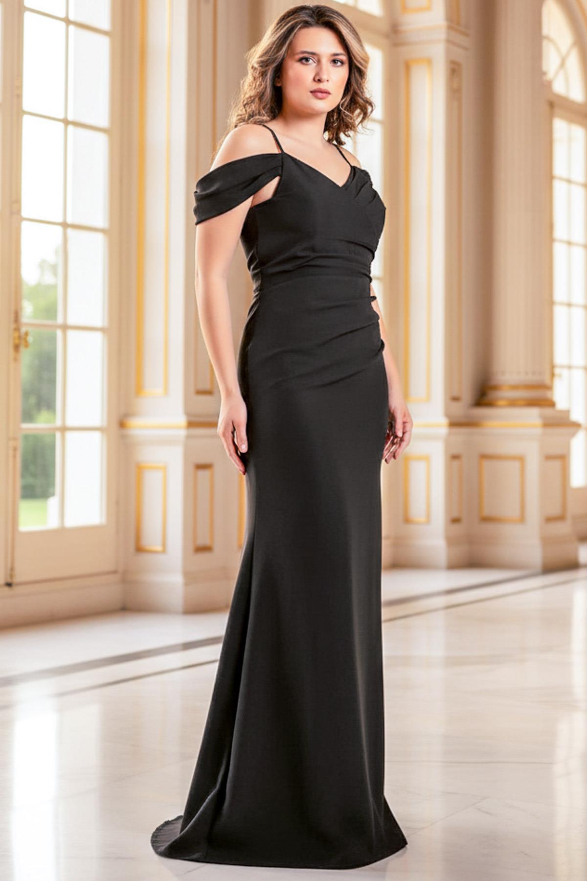  Trägerloses Abendkleid aus Krepp Schwarz MDV370