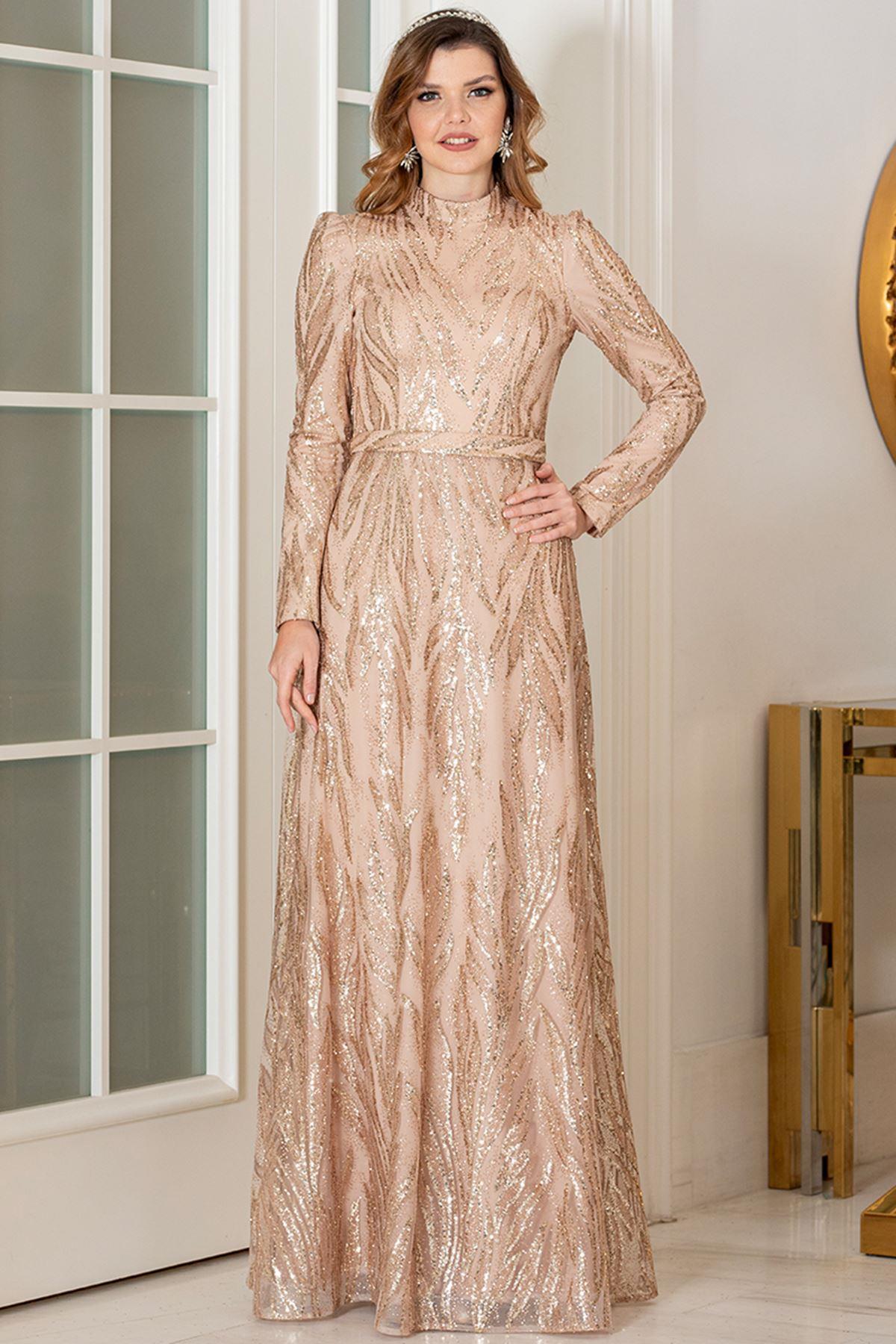 Robe de Soirée Lumineuse Or AHN254