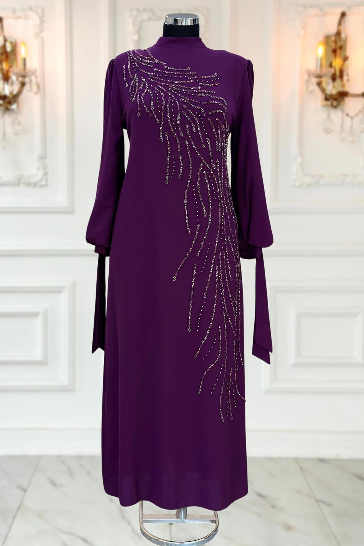 İrem Tesettür Abiye Mürdüm AMH1032