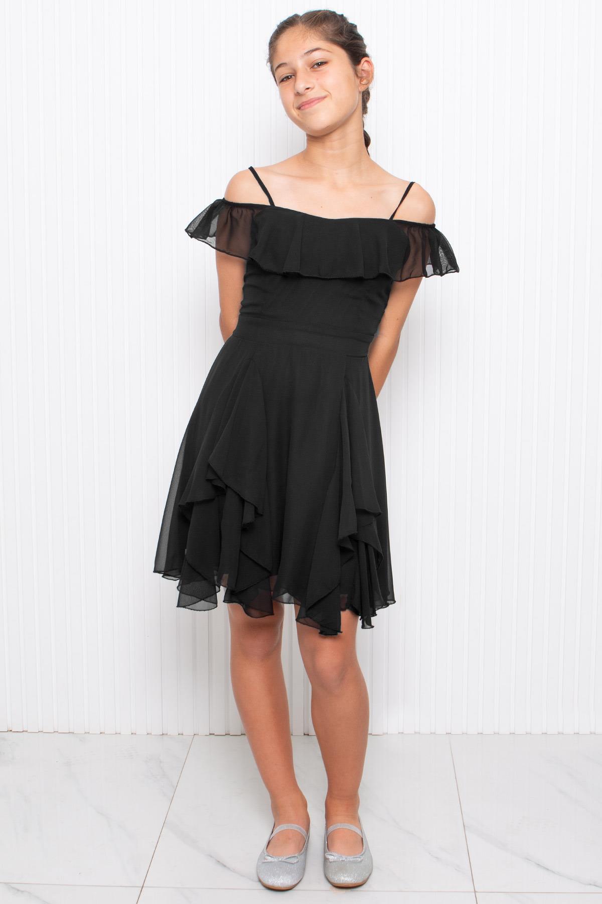 Chiffon Kinder Abendkleid Mit Riemen Schwarz MDV356