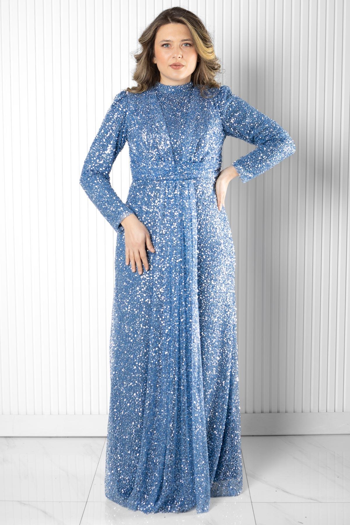 PUL PAYET DETAYLI ABİYE ELBİSE 