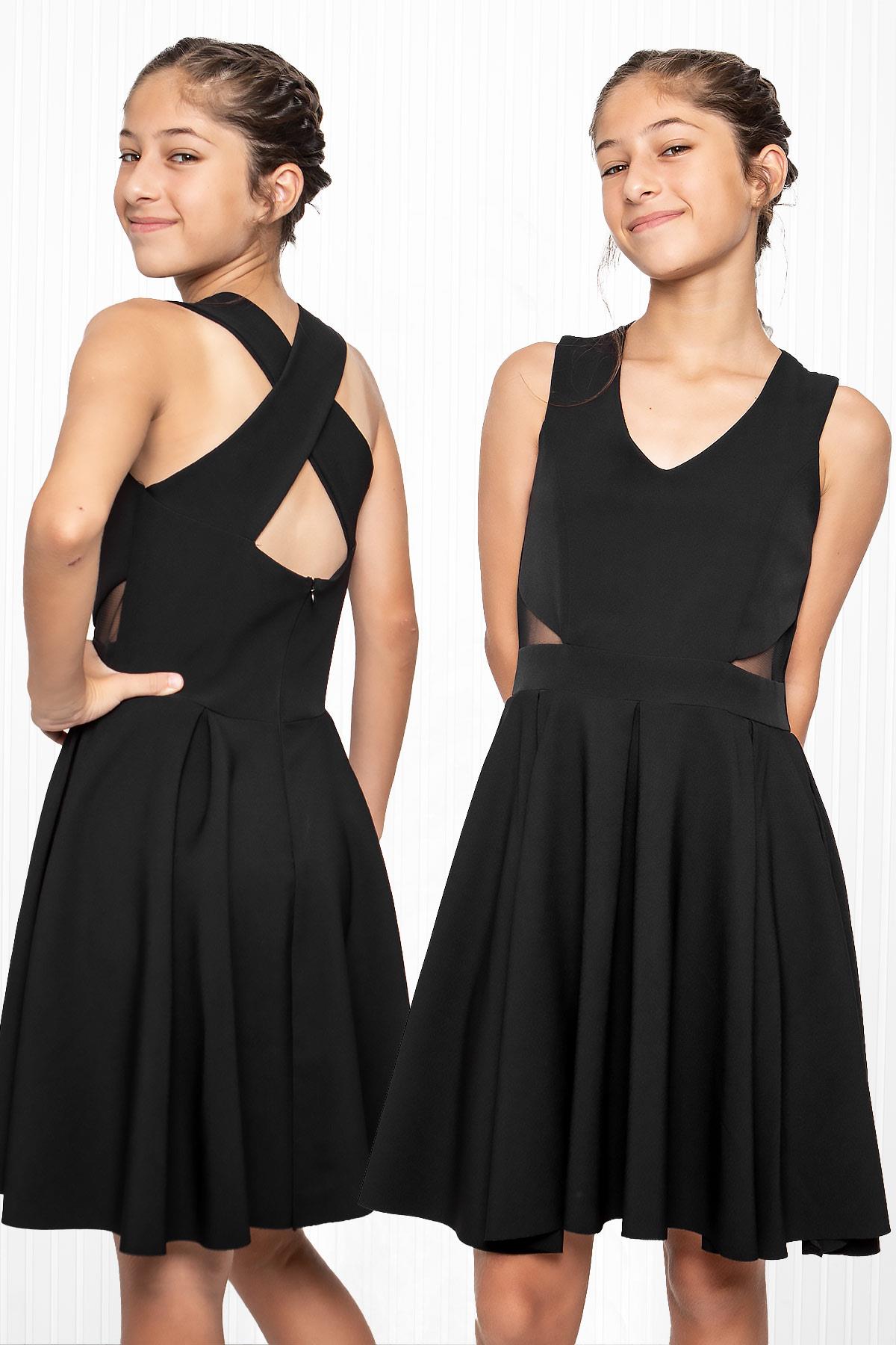 Robe De Soirée En Crêpe Avec Col En V Noir MDV352