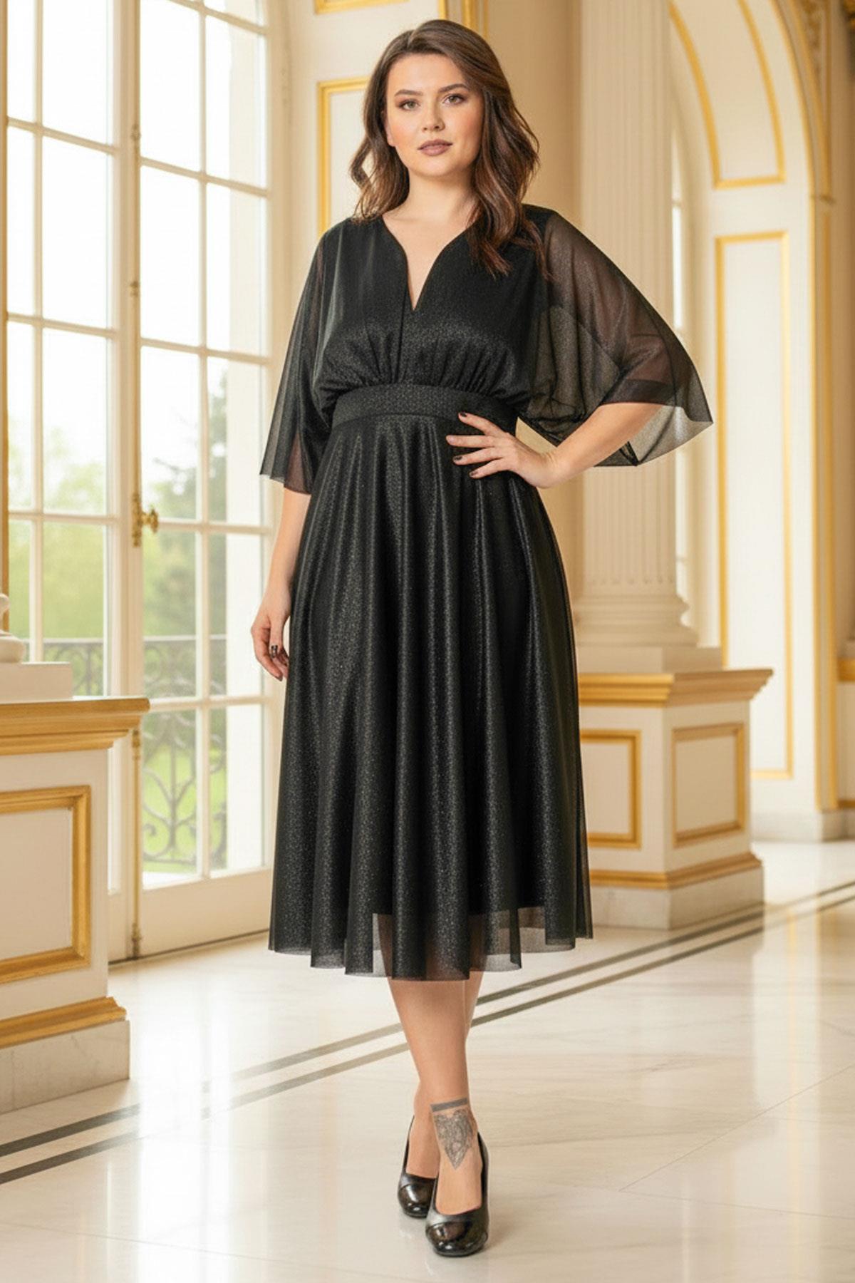 Silbriges Tüll-Abendkleid Schwarz FHM902