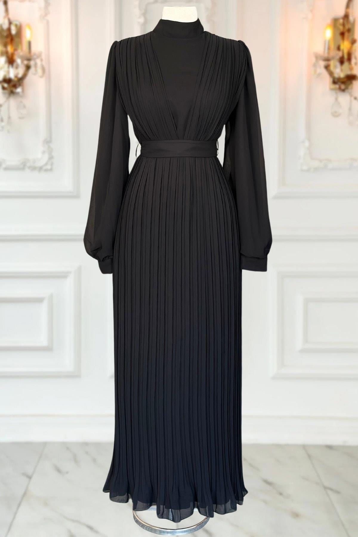 Chiffon-Abendkleid Schwarz AMH1012