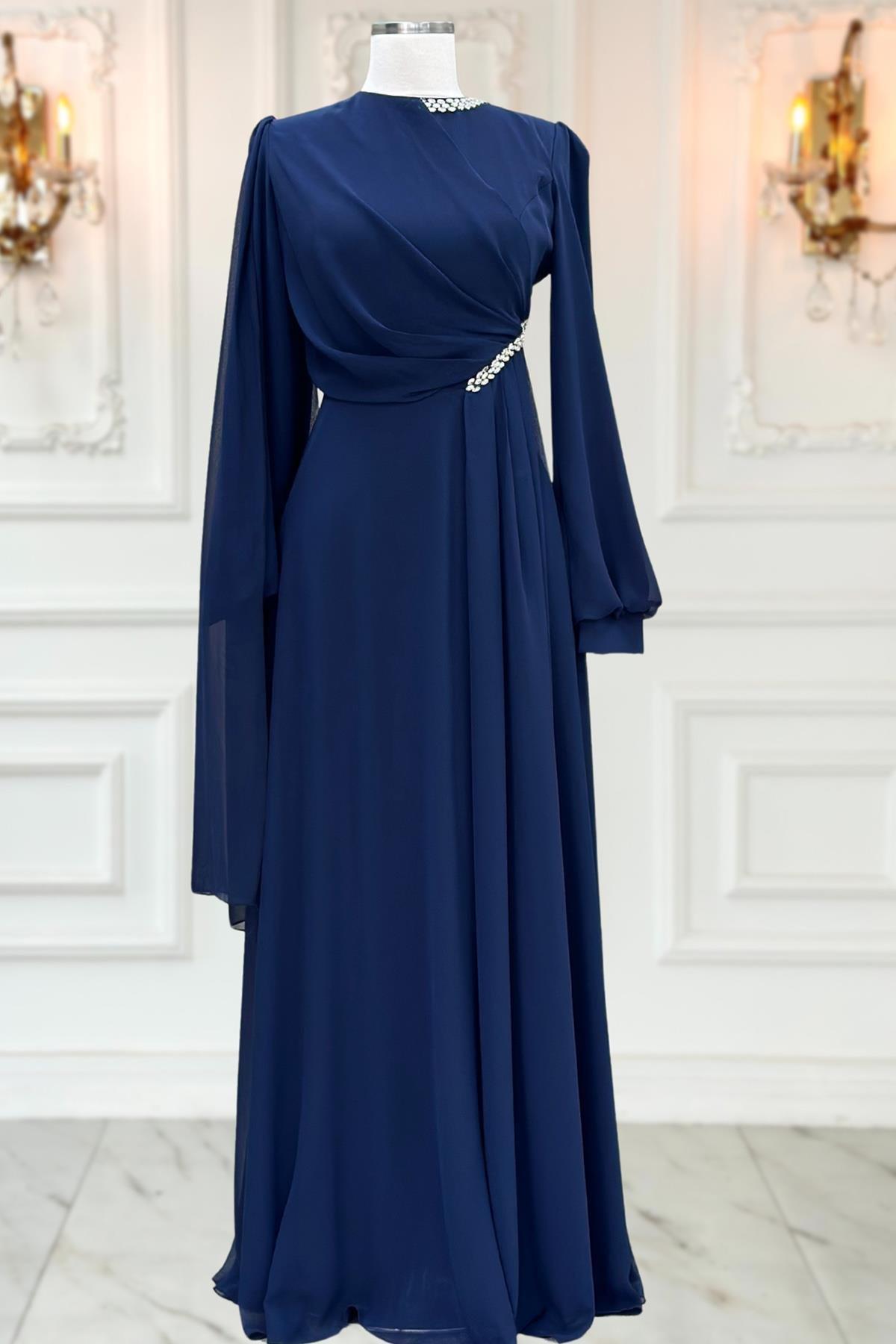 Feza Abiye Elbise Lacivert AMH1060