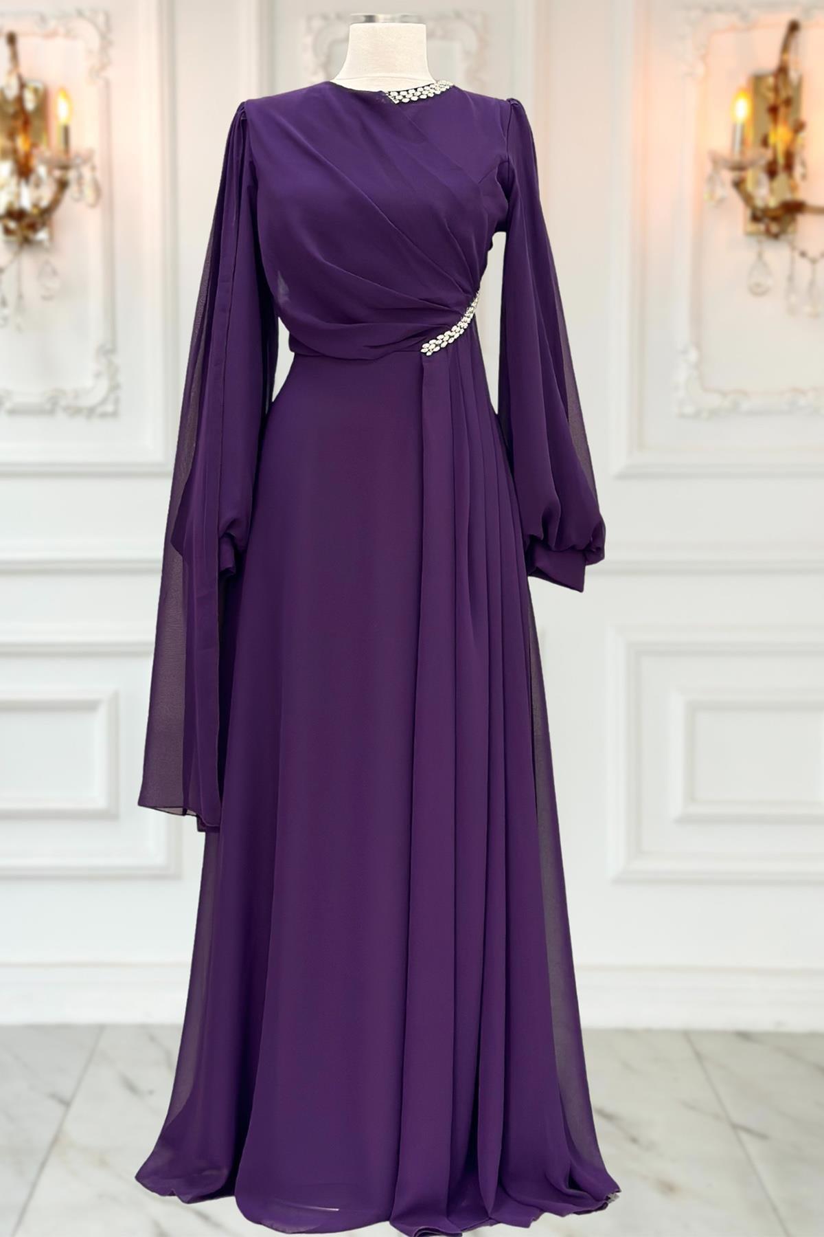 Feza Abiye Elbise Mürdüm AMH1060