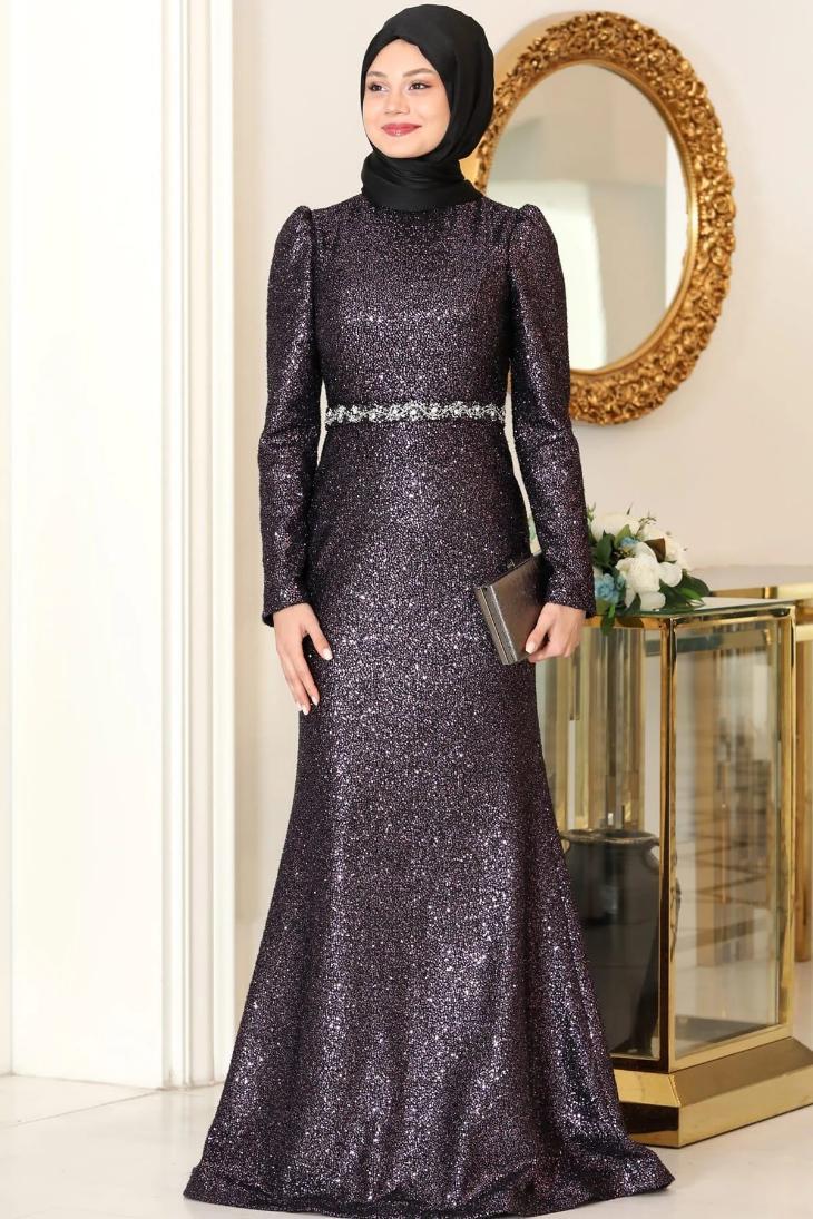 Silbriges Abendkleid Pflaume SN82