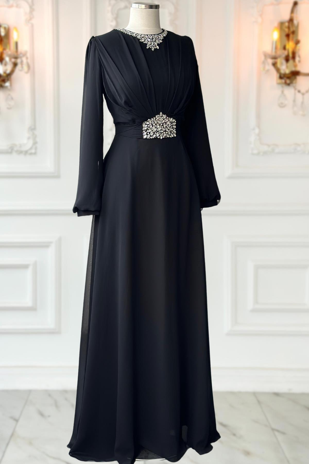 Faran Abiye Elbise Siyah AMH1048