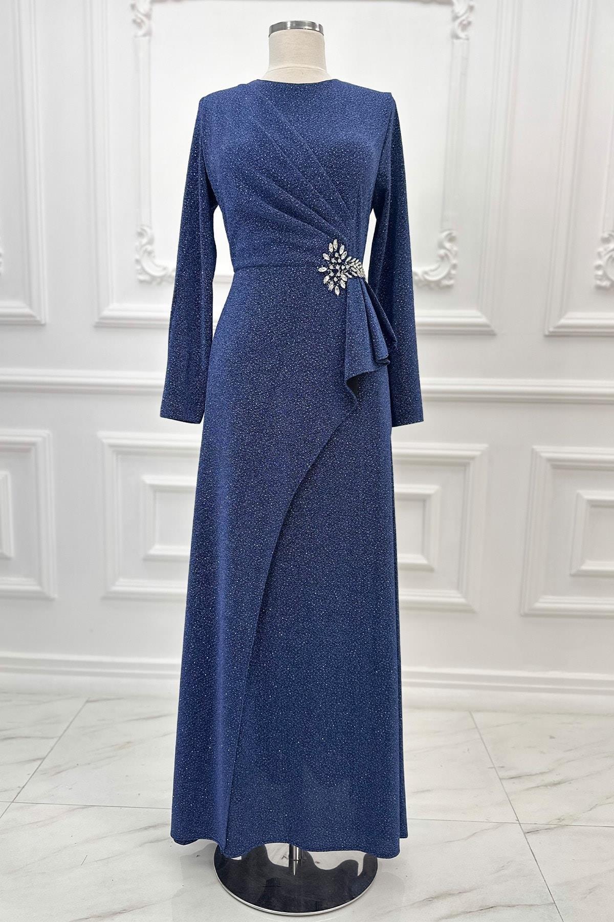 Abendkleid mit Steindetail Indigo AMH942