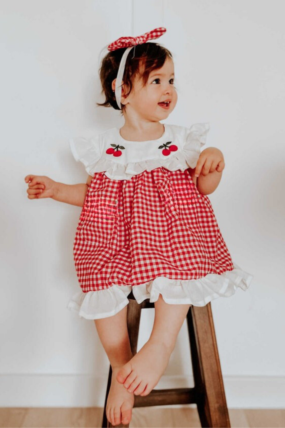 Ausschnitt detaillierte Plüsch Kirsche Kleid Rot MDVK134