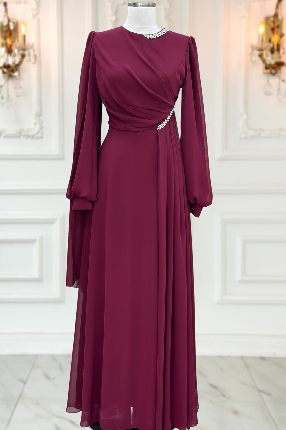 Feza Abiye Elbise Bordo AMH1060