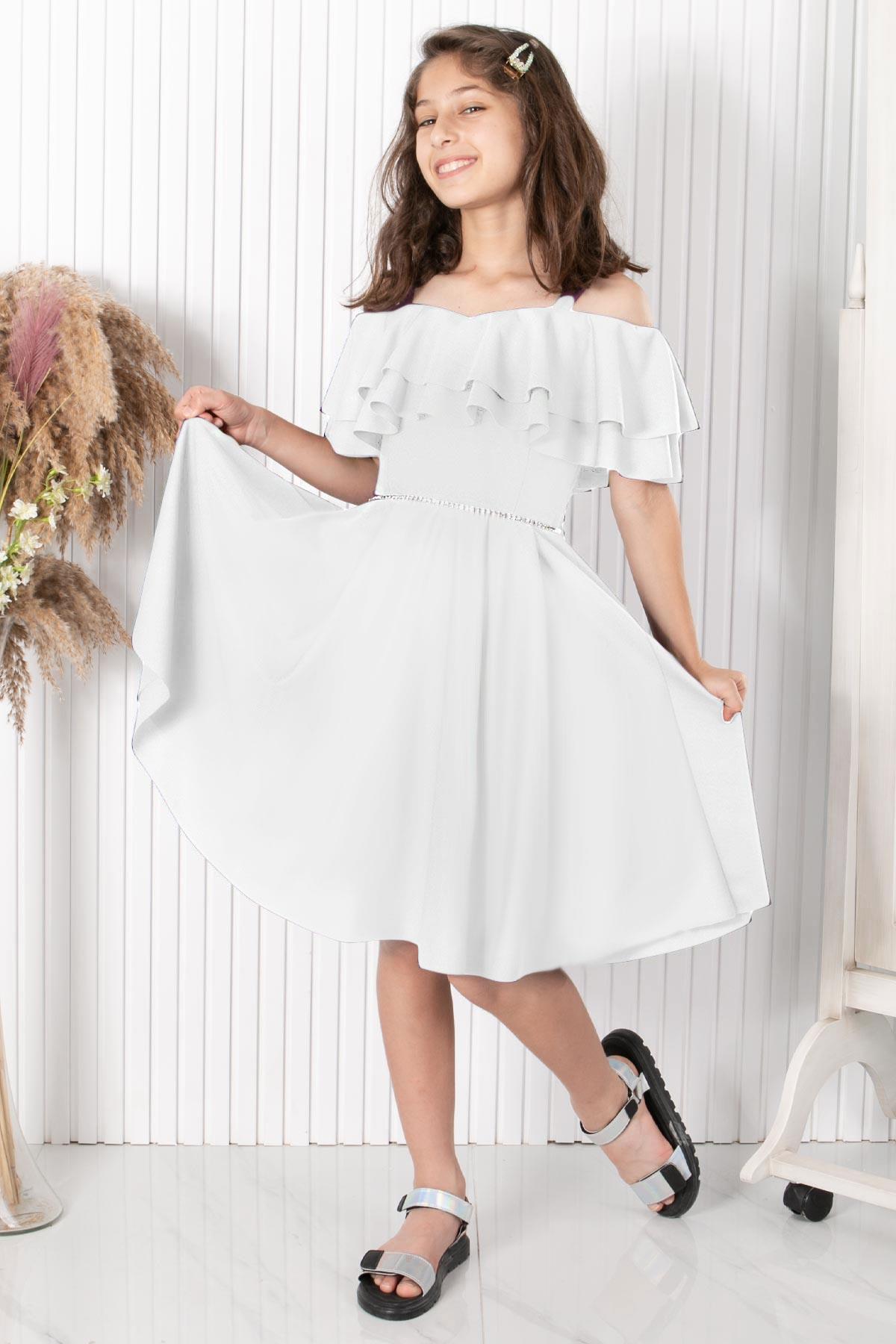 9-14 Jahre Detailliertes Abendkleid mit Flieder Ärmeln MDV326