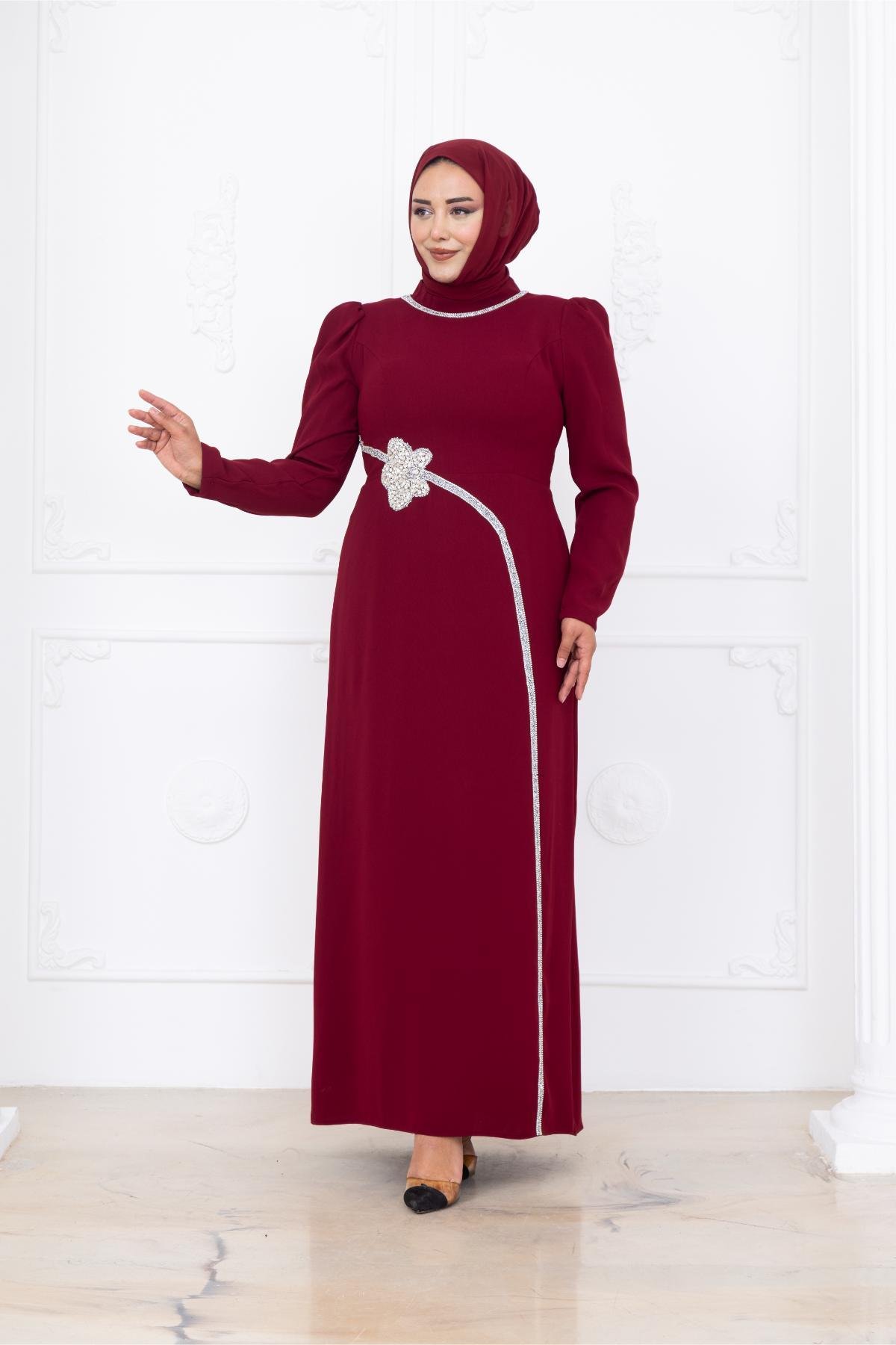 Zühre Tesettür Abiye Bordo AMH1090