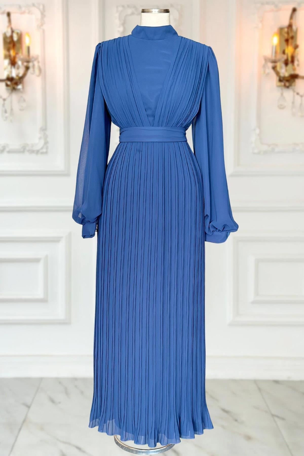 Chiffon Evening Dress Indigo AMH1012