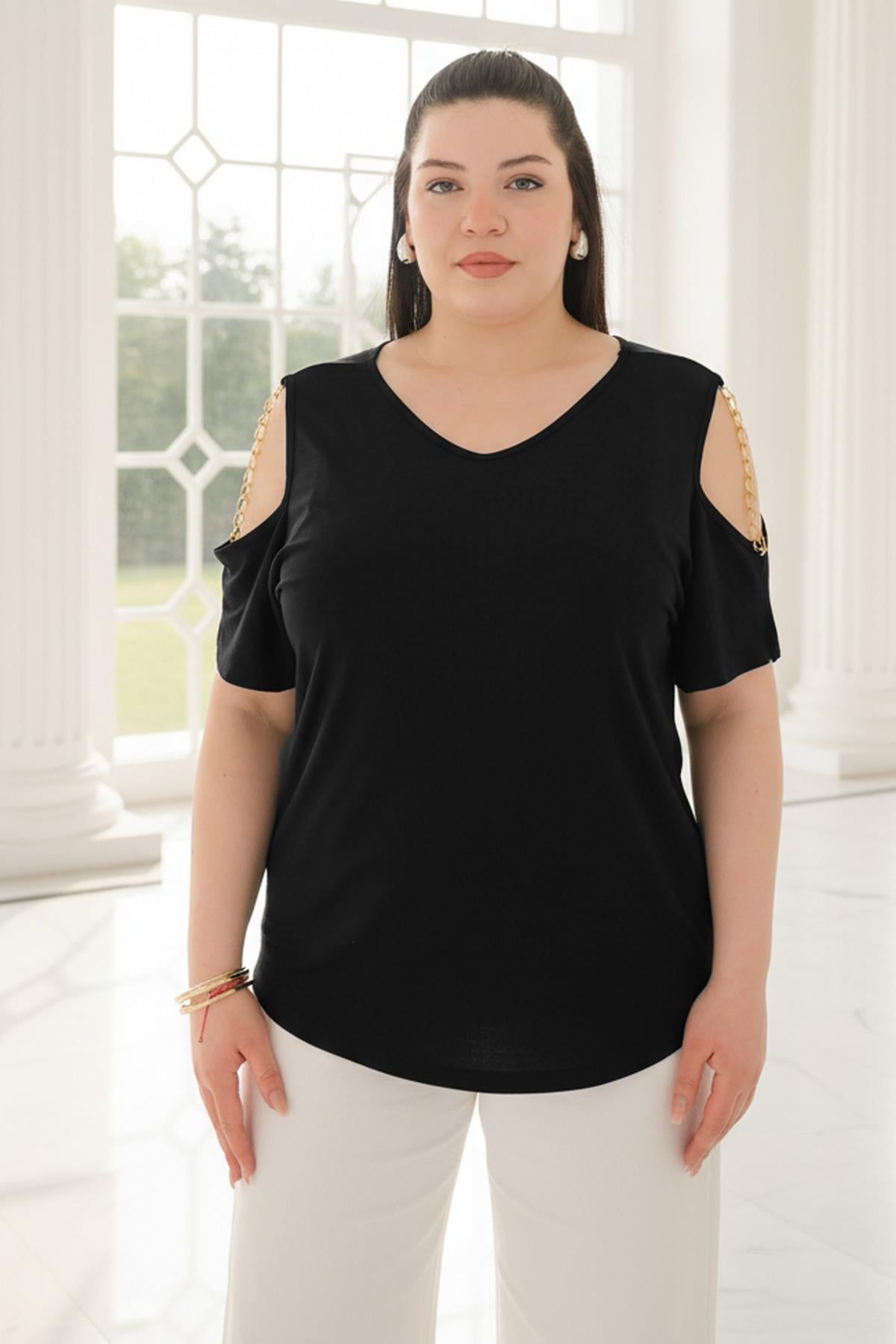 Siyah Zincir Detaylı Bluz