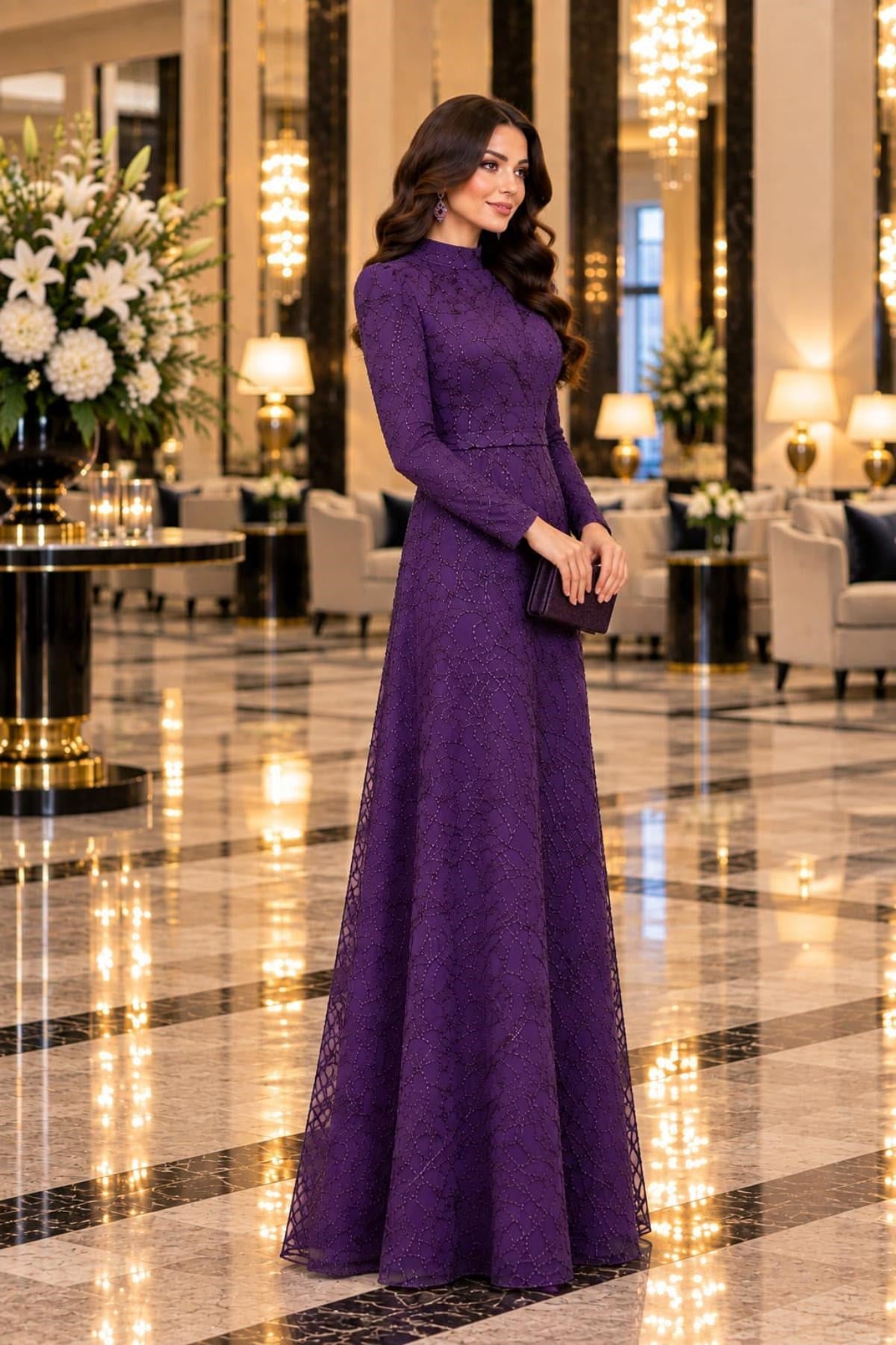 Asya Tesettür Abiye  Bordo ANR46