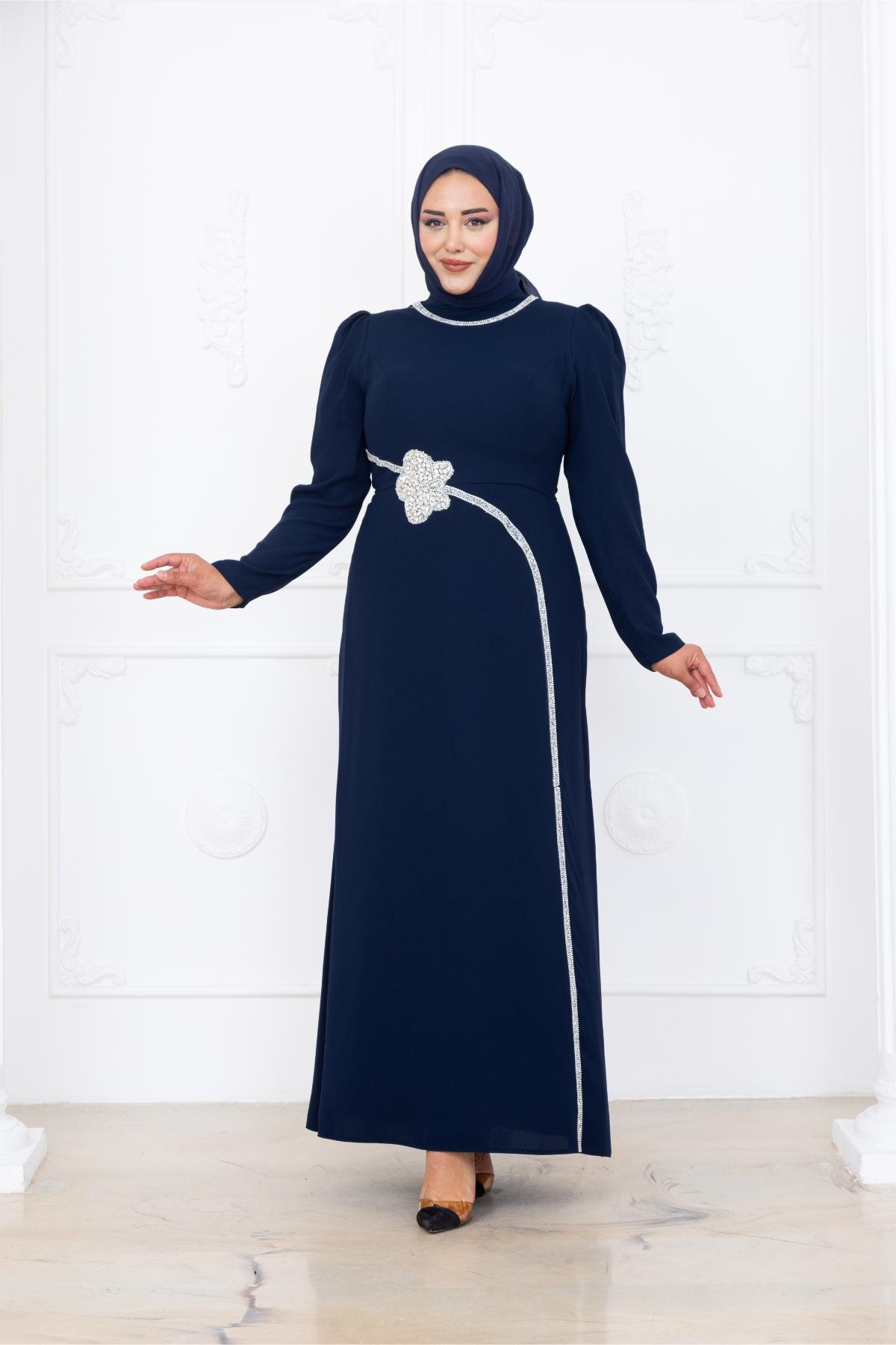 Zühre Tesettür Abiye Lacivert AMH1090
