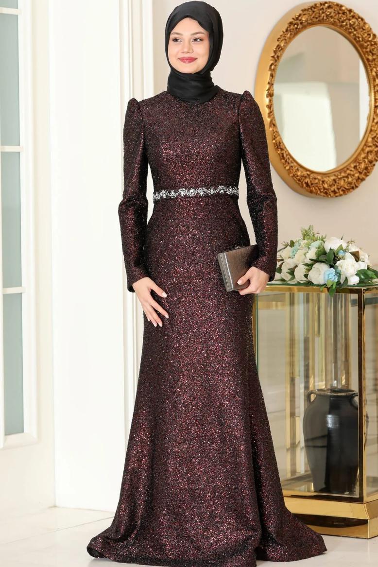 Silbriges Abendkleid Burgunder SN82