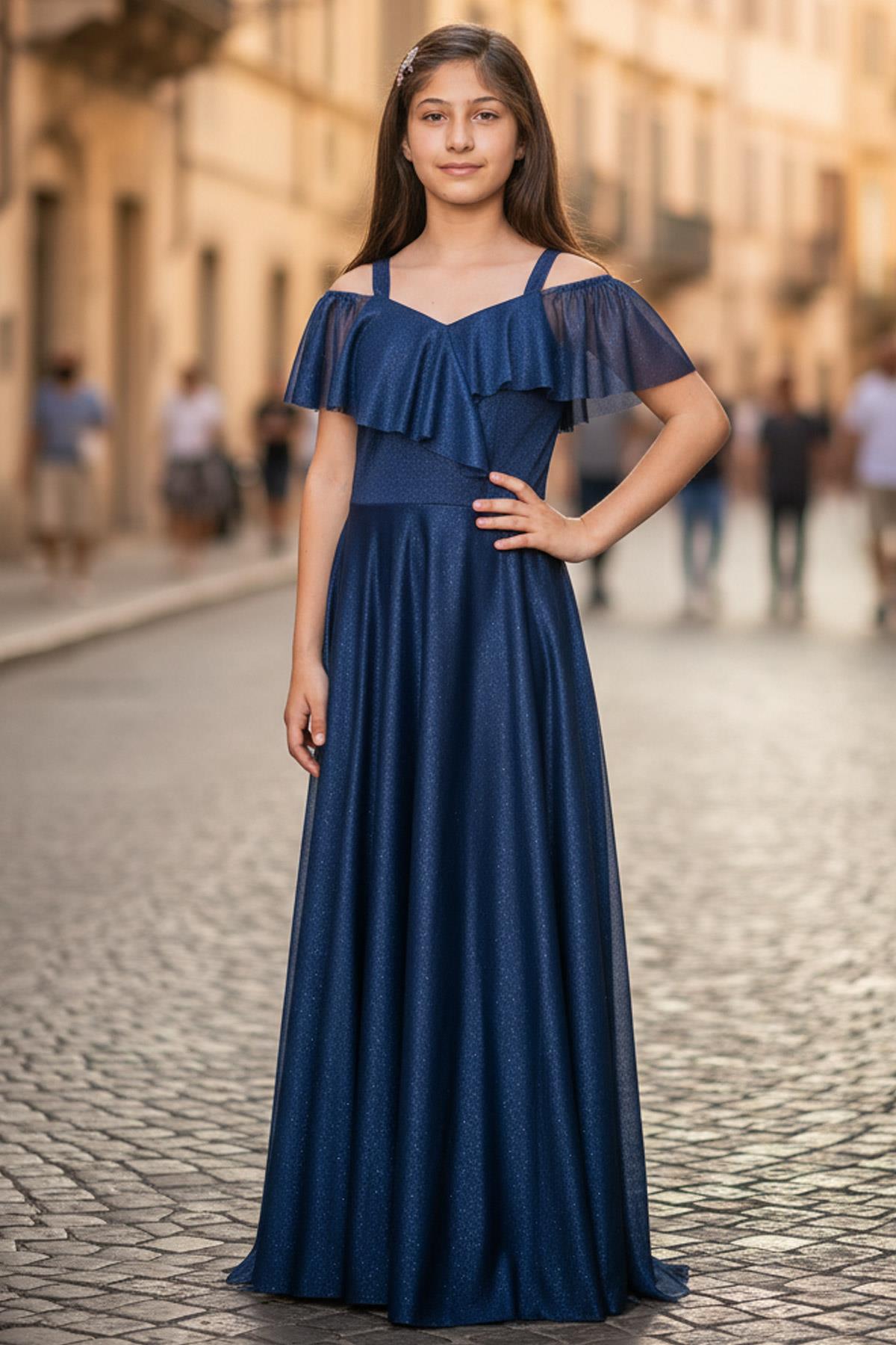 Lurex Abendkleid Navy Blau MDV938