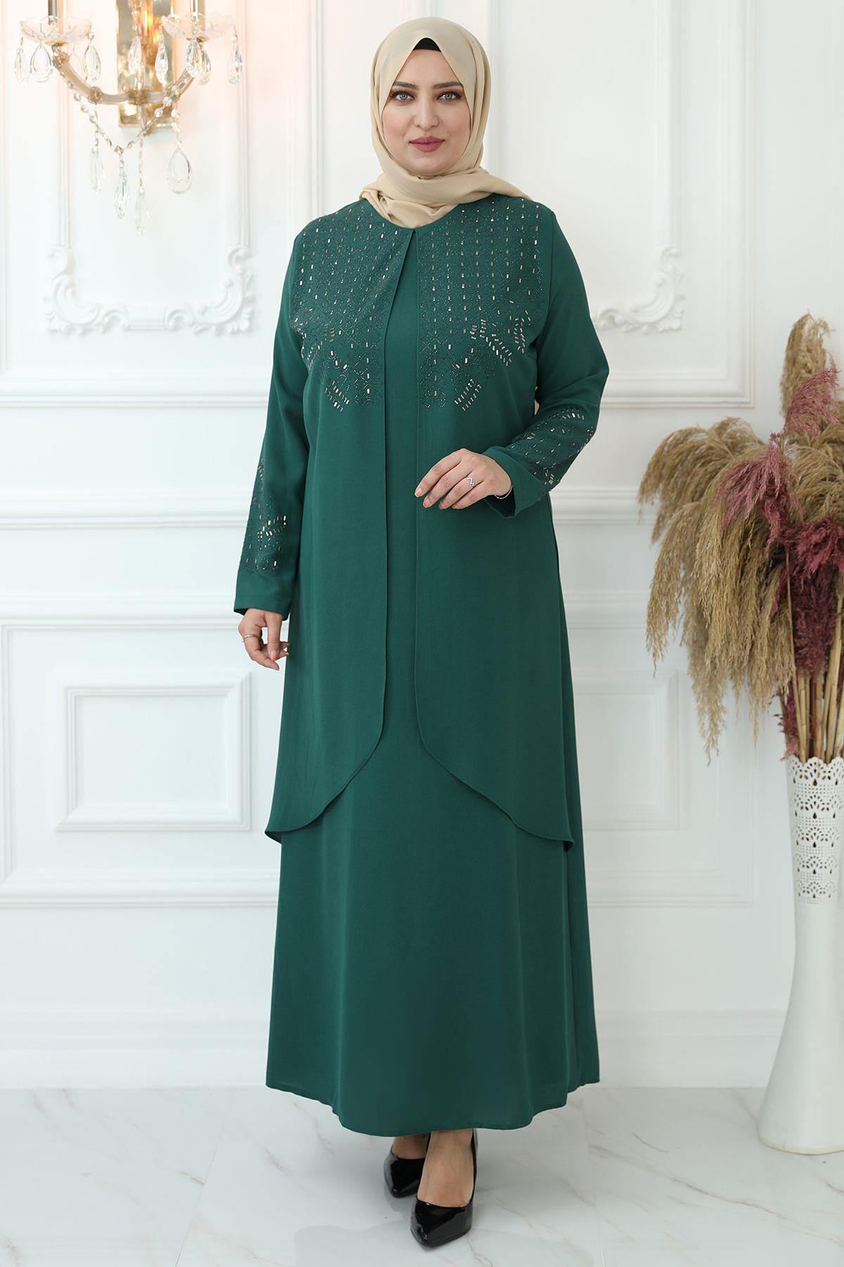 Robe de Soirée Détails Imprimé Pierres Emeraude AMH792AMH792-ZÜMRÜTAmine Hüma