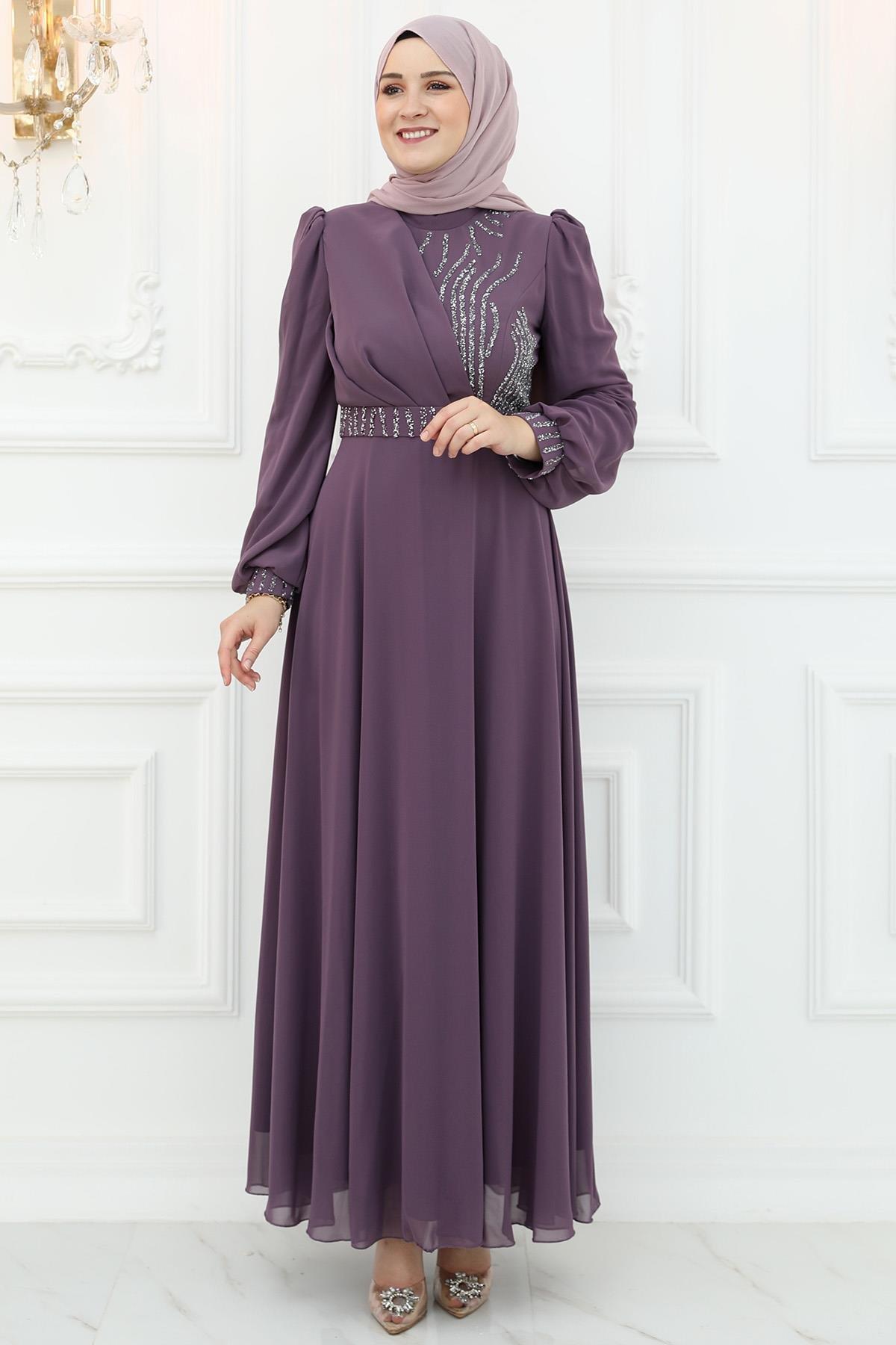 Derya Abiye Elbise Lila AMH928
