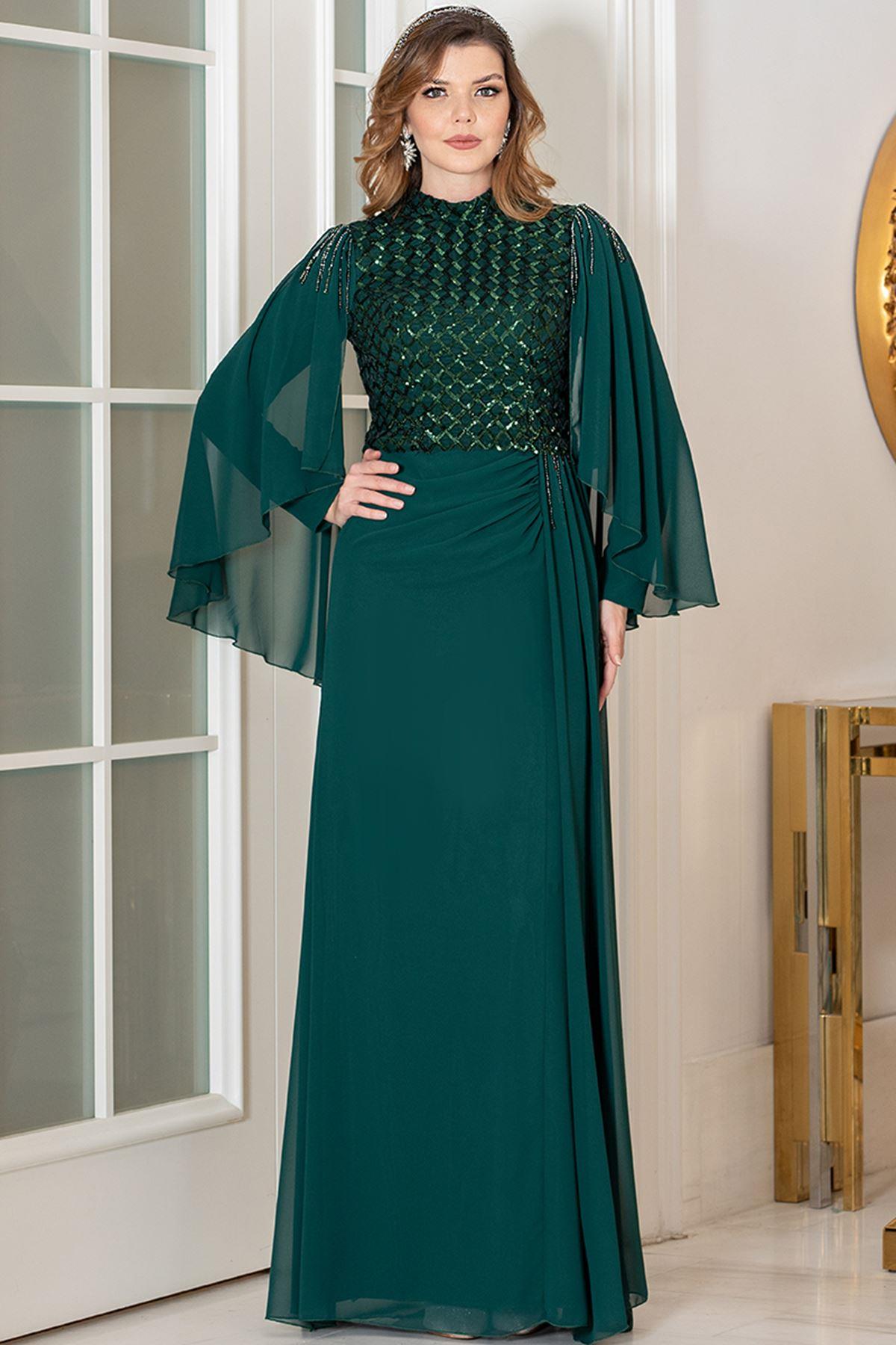 Sequined Evening Dress Emerald AHN250