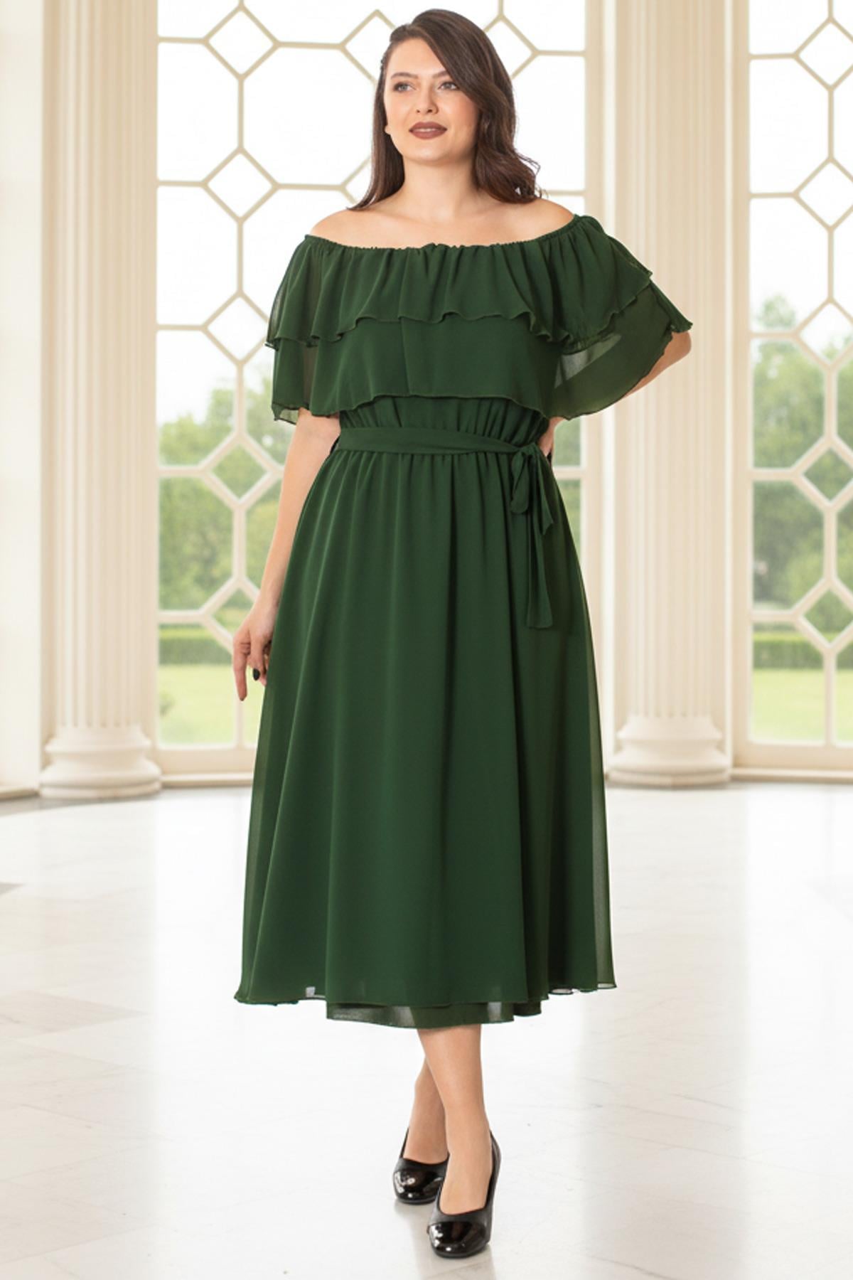 Robe de soirée en mousseline de soie à col Karmen émeraude FHM918