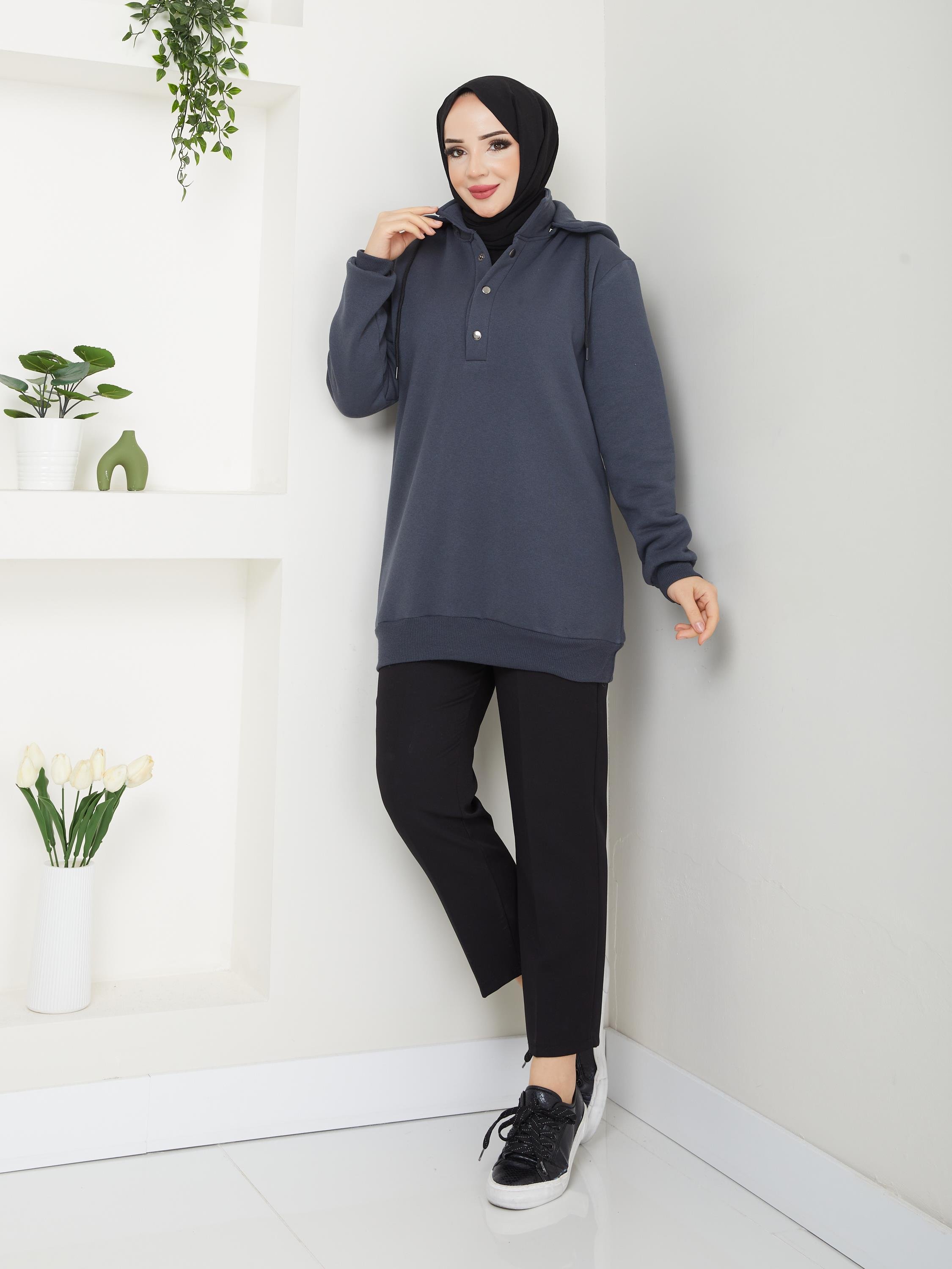  Kapşonlu Sweatshirt Antrasit ANR42