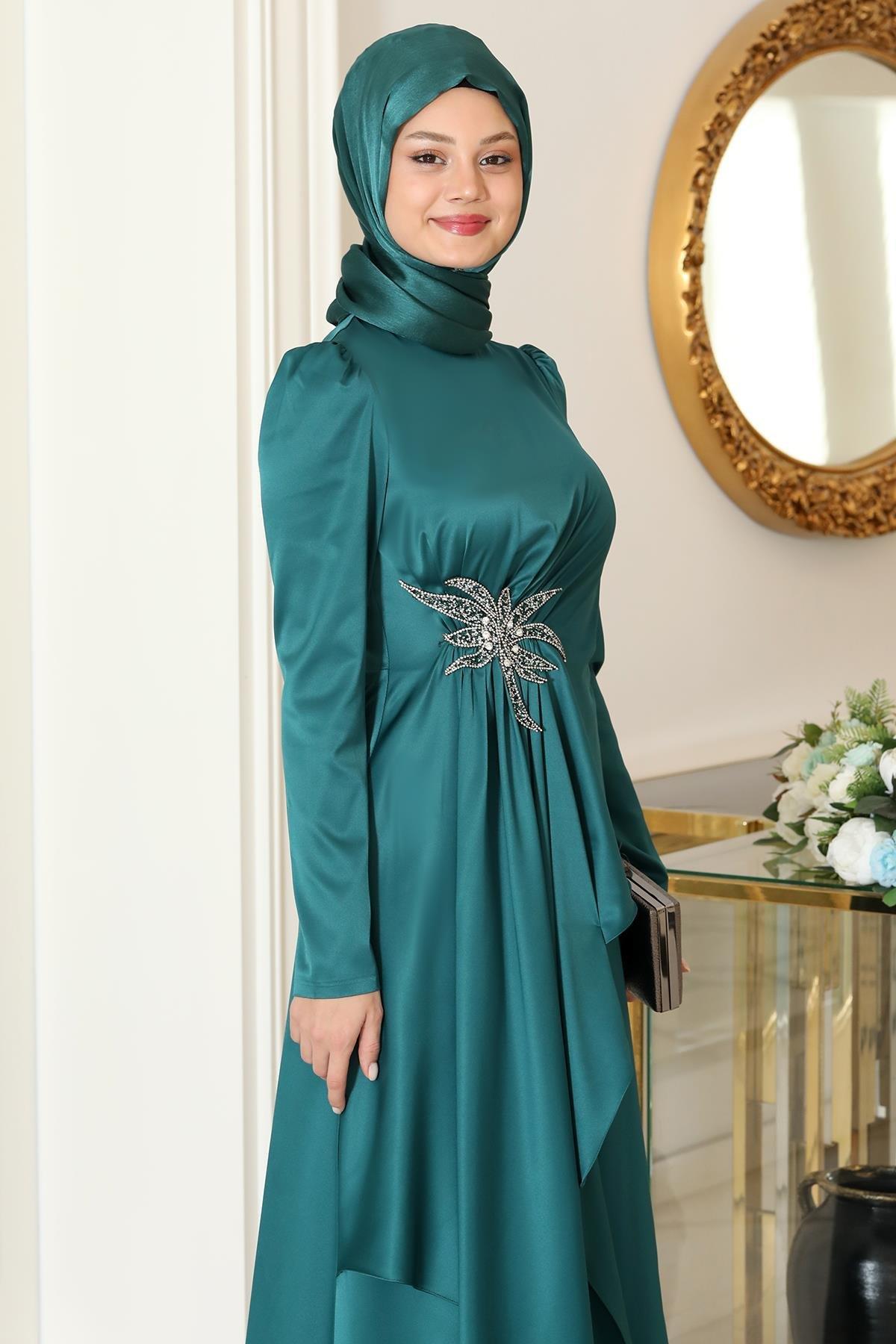 Satin Evening Dress Emerald SN86
