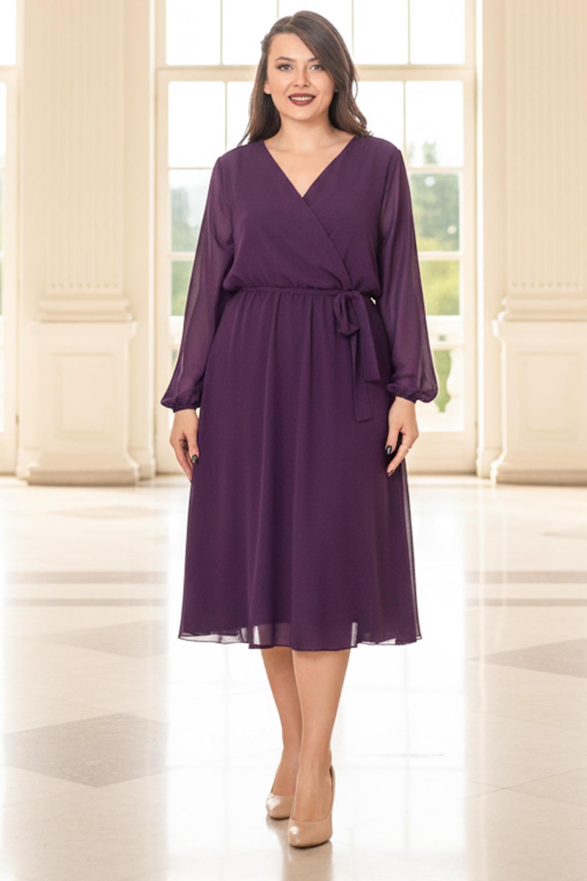 Robe de soirée en mousseline de soie avec ceinture Violet FHM916
