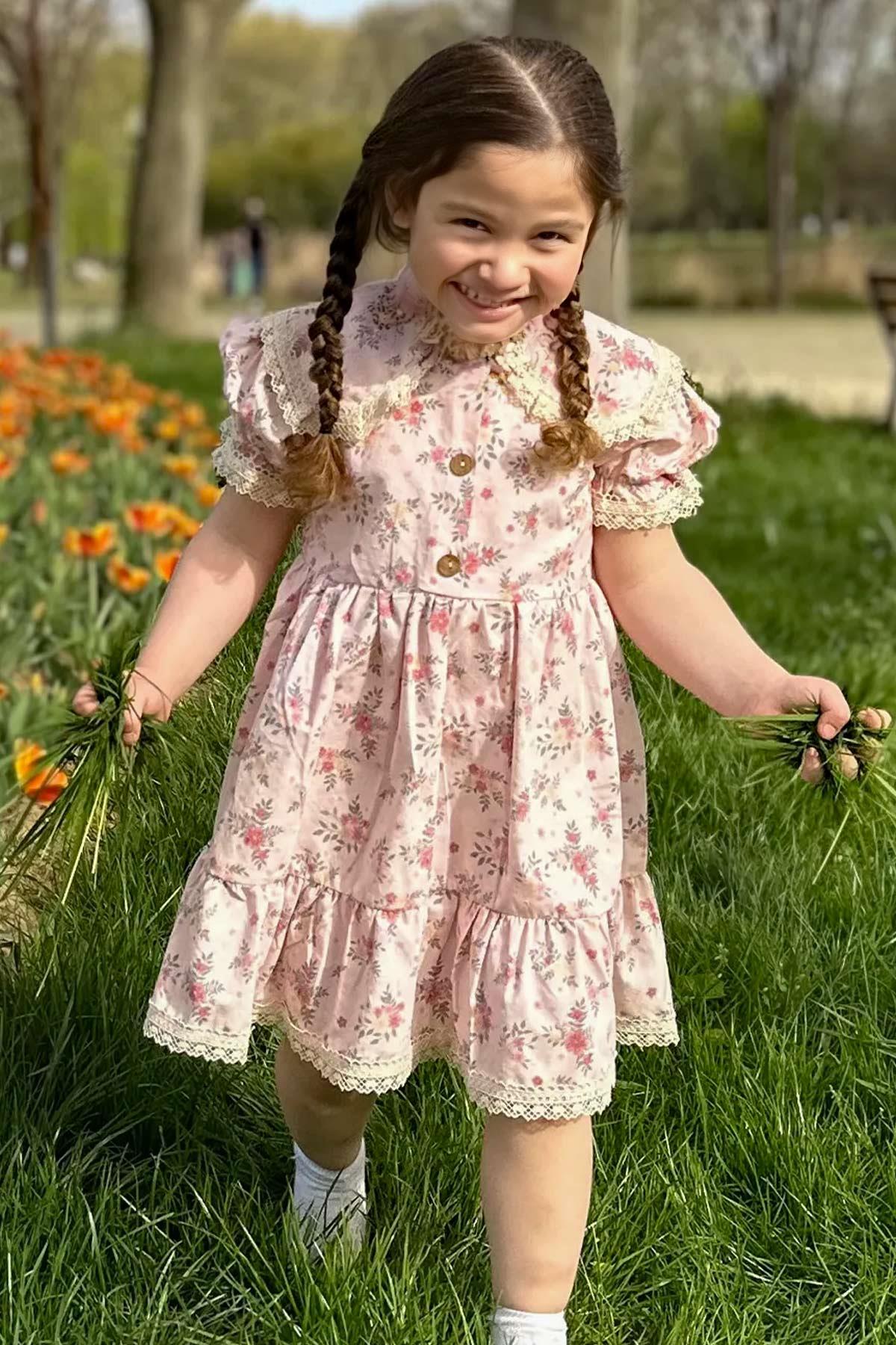 Vintage Elbise Pembe MDVK130