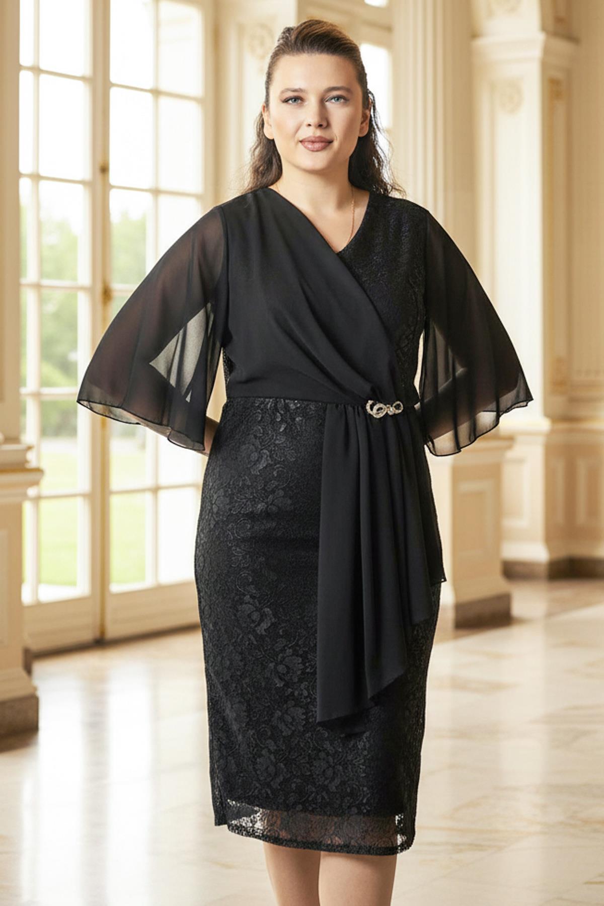 Şifon Detaylı Abiye Elbise