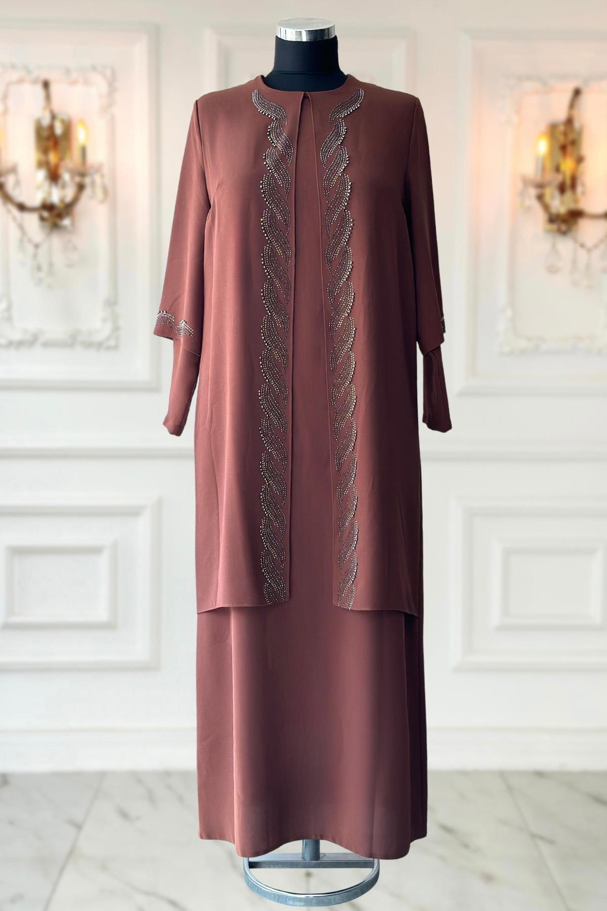 Evening Dresses with Crystal Stones Brown AMH832