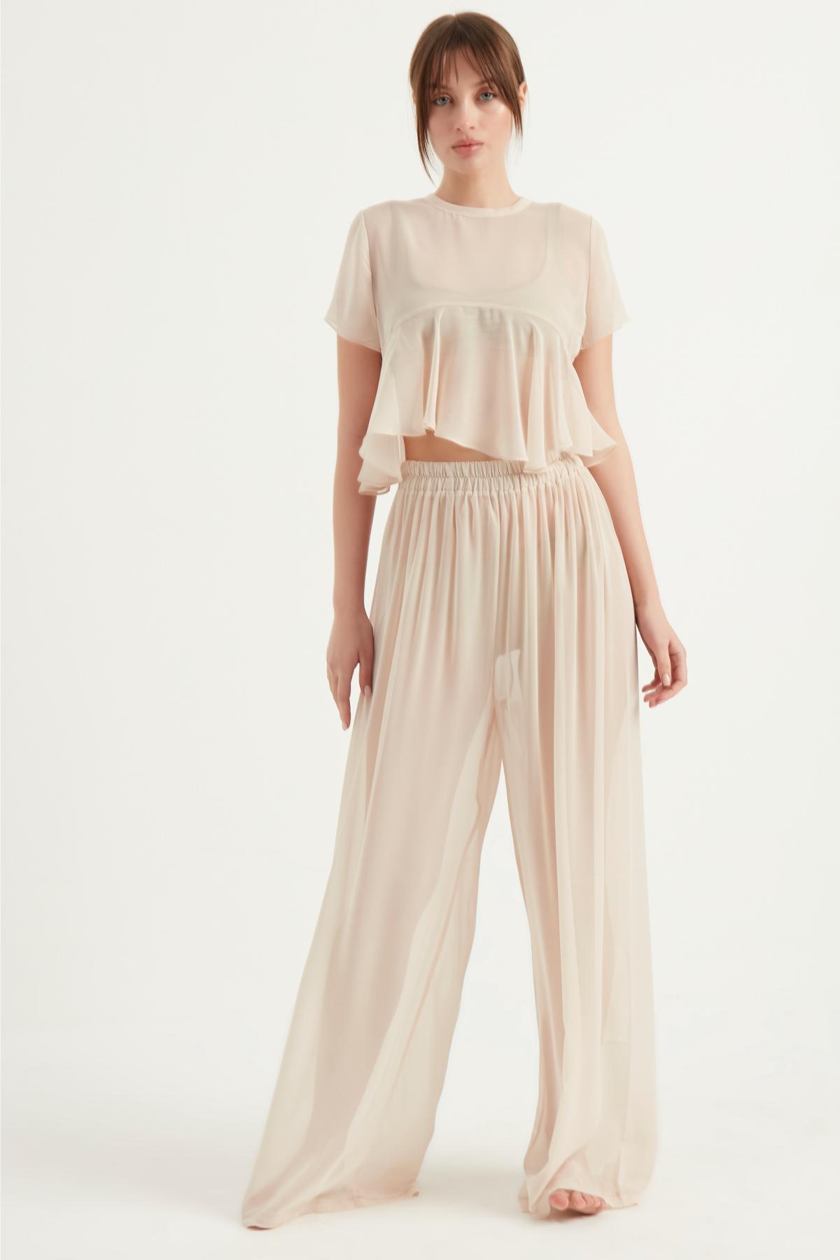 BELİ LASTİKLİ ŞİFON PANTOLON