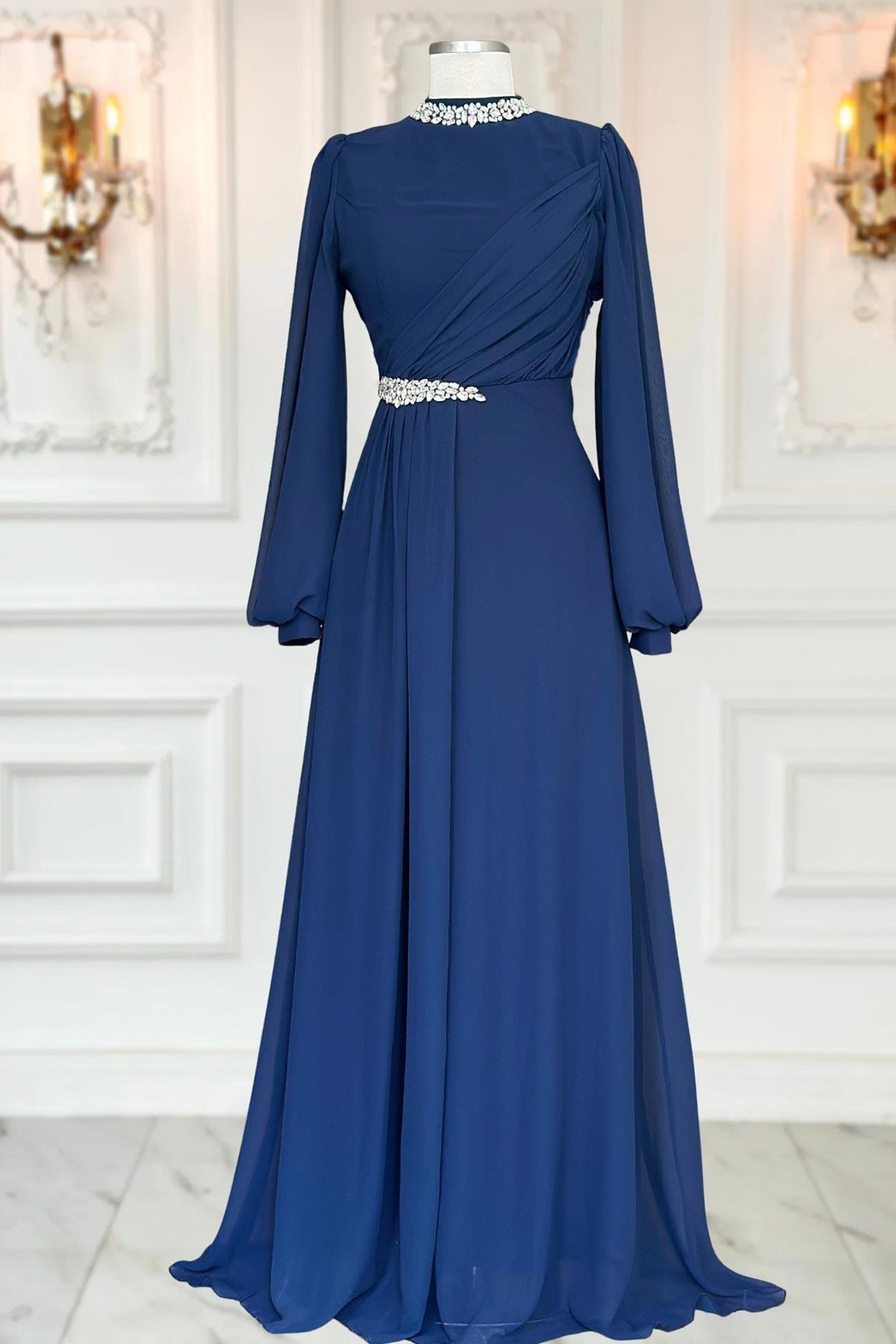 Peri Abiye Elbise Lacivert AMH1118