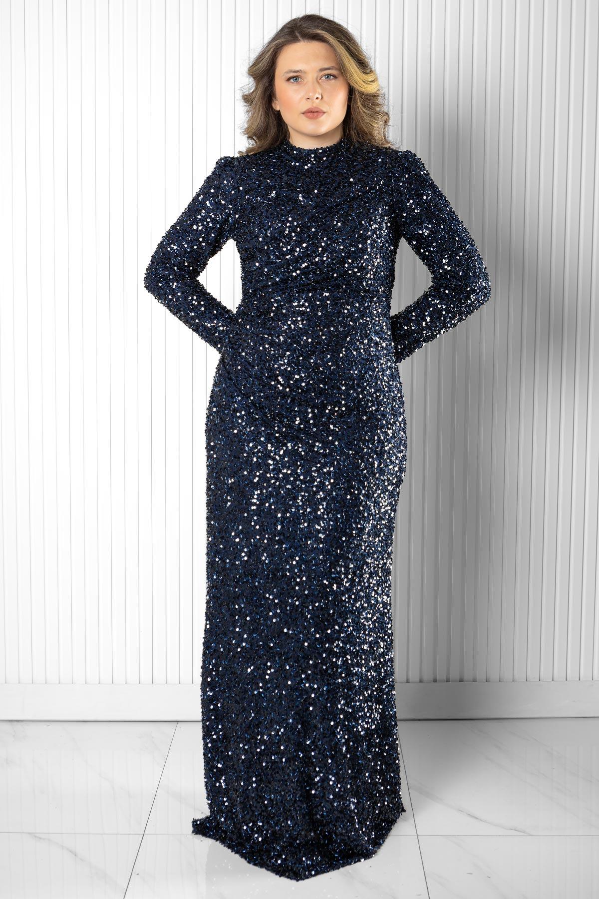 Pul Payet Abiye Elbise Lacivert MDA2539