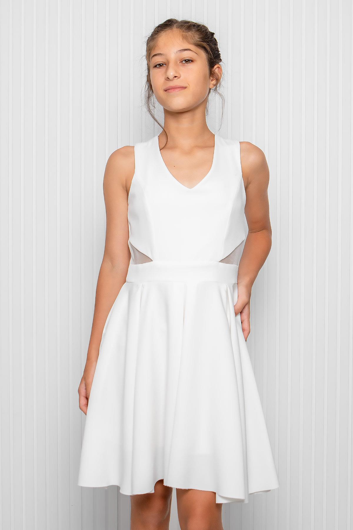 Kız Çocuk V Yakalı Krep Abiye Elbise Ekru MDV352