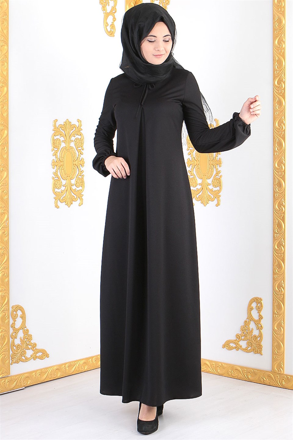 Yaka Bağcıklı Elbise Siyah FHM442FHM442-SİYAHFahima