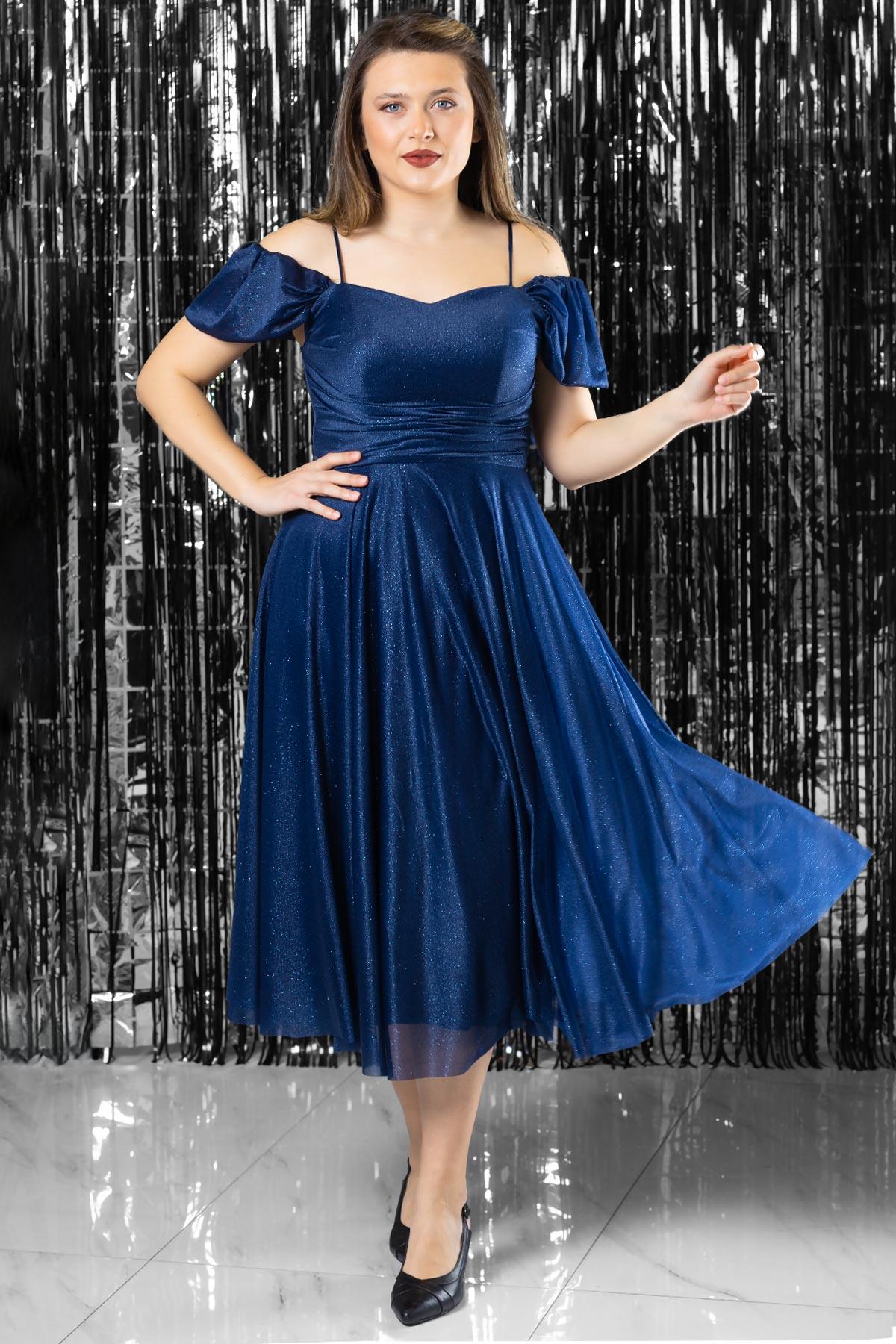 Robe de Soirée Bustier Pailletée Blue Marine MDV376

